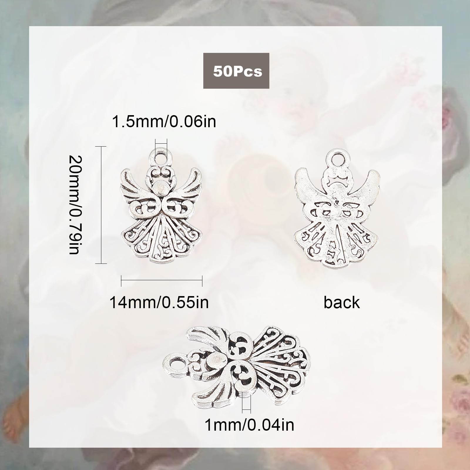 SUNNYCLUE 1 Boîte De 50 Breloques Ange Gardien En Alliage De Style Tibétain Pendentifs De Fée