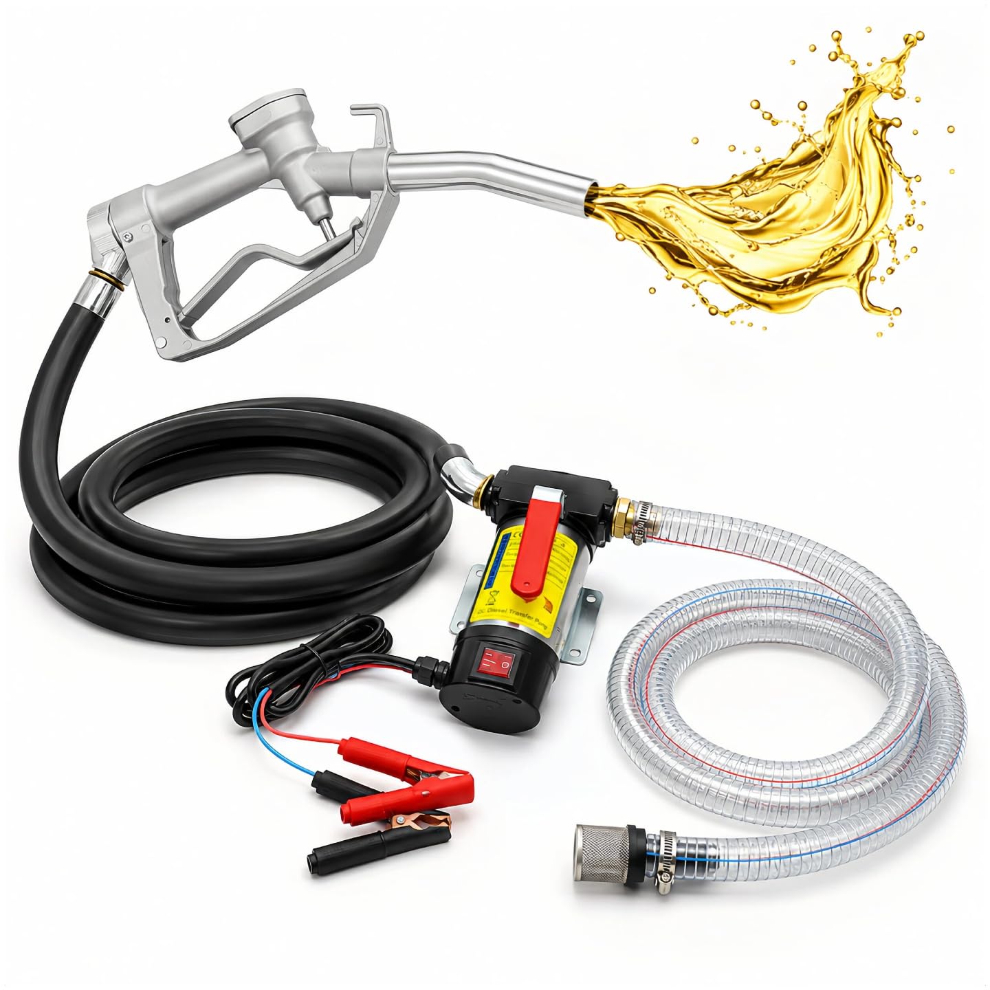 Bomba Gasoil 12V Autocebante Bomba Aceite Extraccion Coche 175 W Bomba para Trasvase de Gasoil 50 L/min Bomba Diésel con Pistola y Manguera (manguera de drenaje de goma)