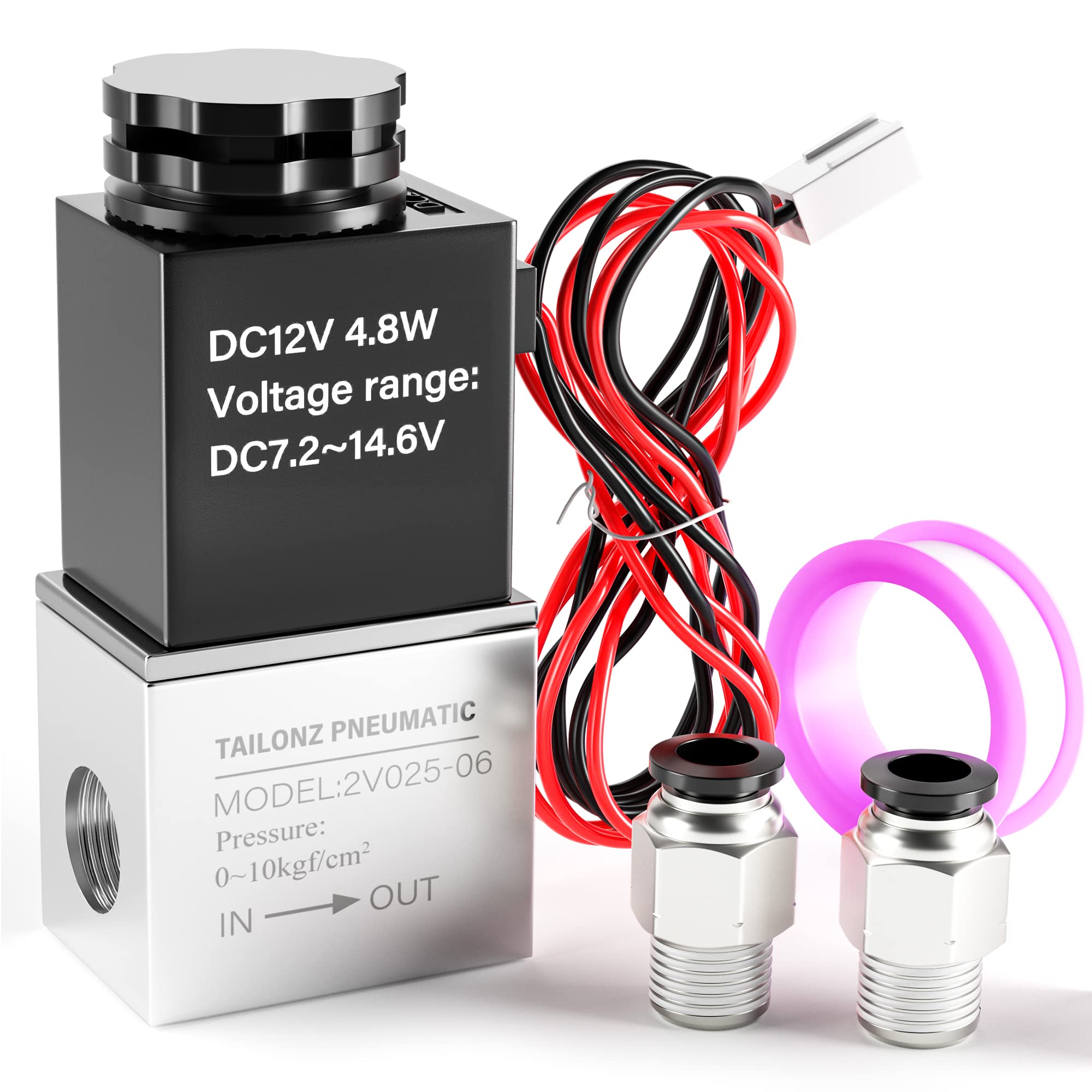 Électrovanne 12V pneumatique 2 voies normalement fermée avec fil de sortie pour commande d'air