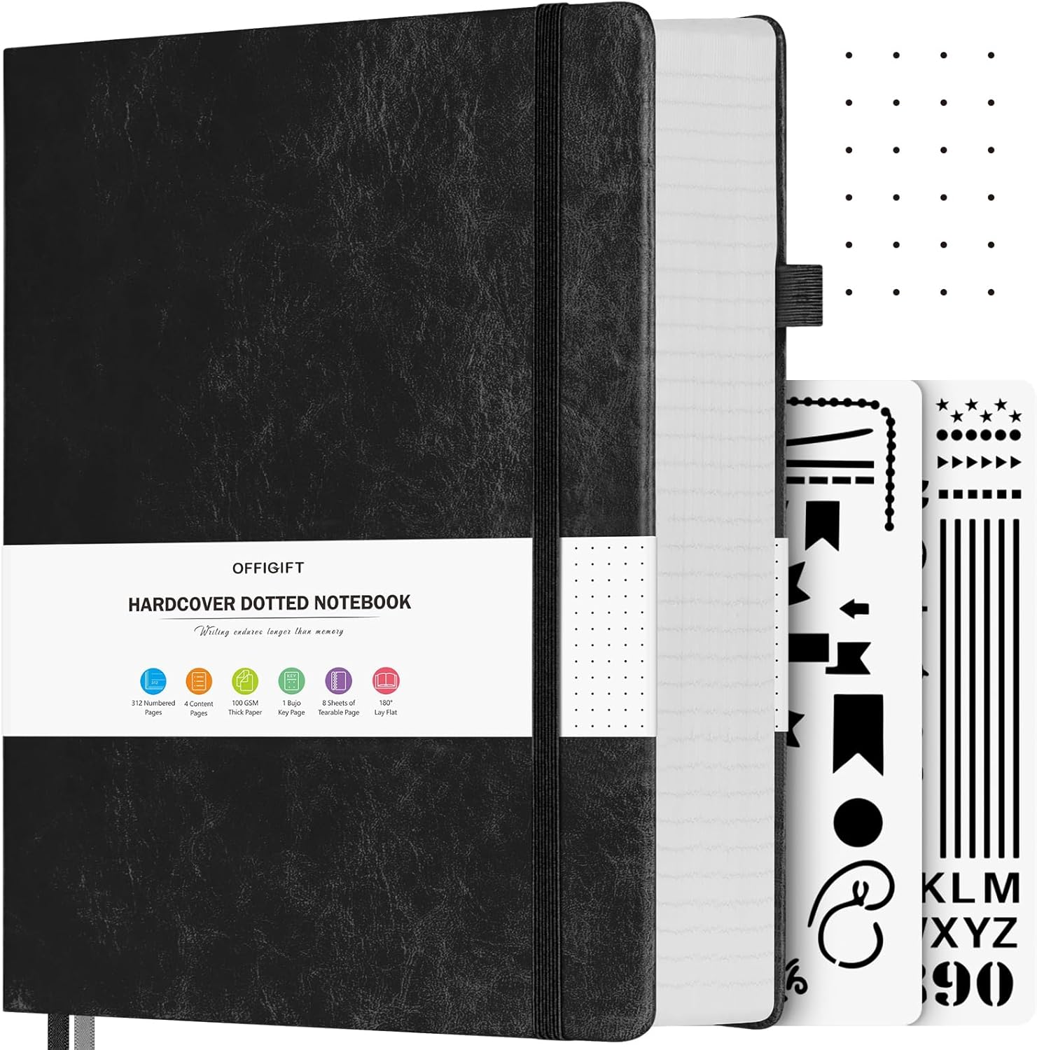 OFFIGIFT Dotted Notebook A4, 312 Numbered Pages Hardback Leather