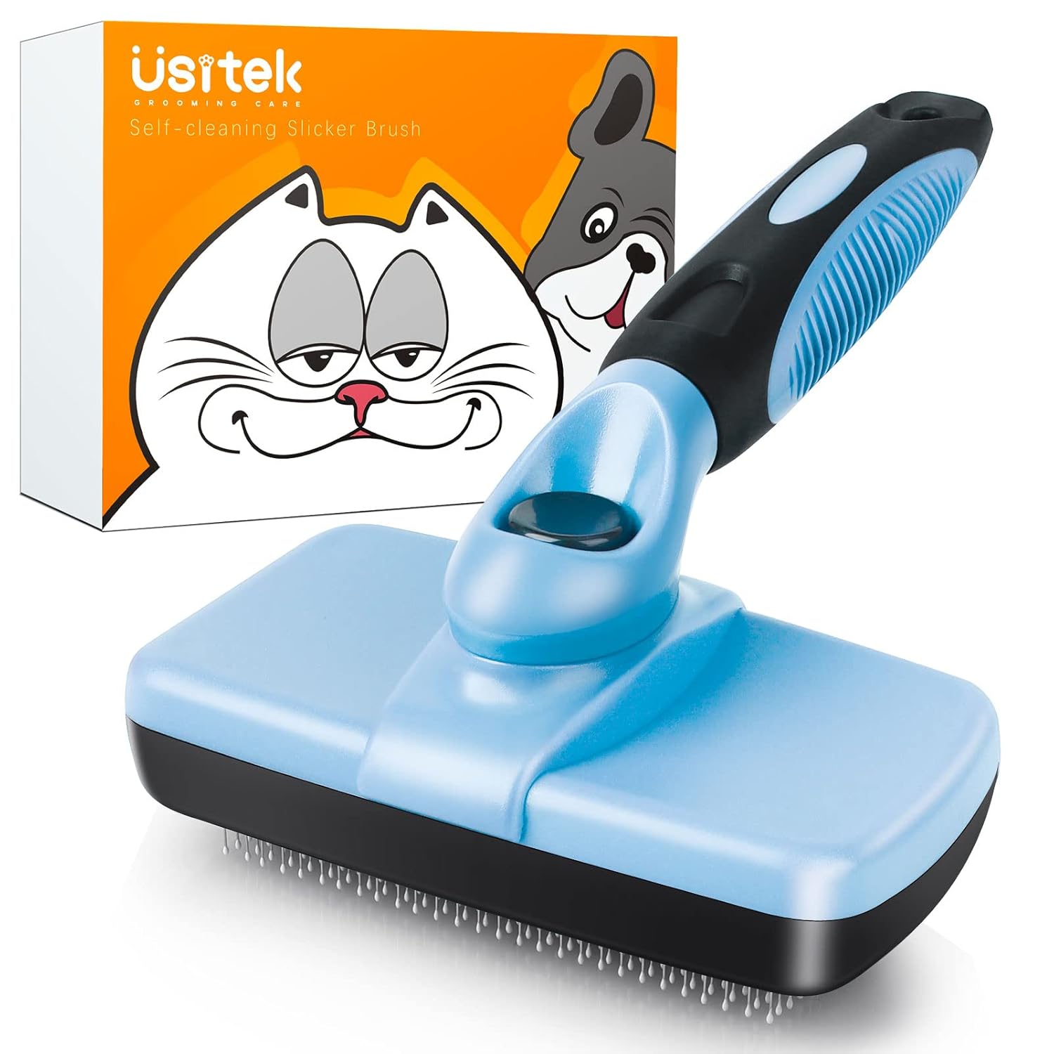 Usitek Dog/Cat Brush for Shedding and Grooming Self-cleaning Slicker Brush for Dogs/Cats Pet Hair Brush for Long/Short Haired Dogs and Cats (Blue) : Pet Supplies