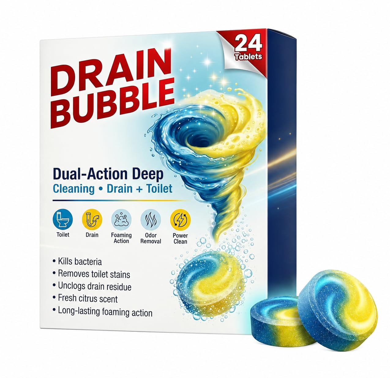 Magic Bubble Toilet & Drain Cleaning Tablets 24 Pack | Powerful Foaming Cleaner for Toilet Bowl, Sink & Pipes | Deep Cleaning Formula Removes Odor, Stains & Buildup-image-28