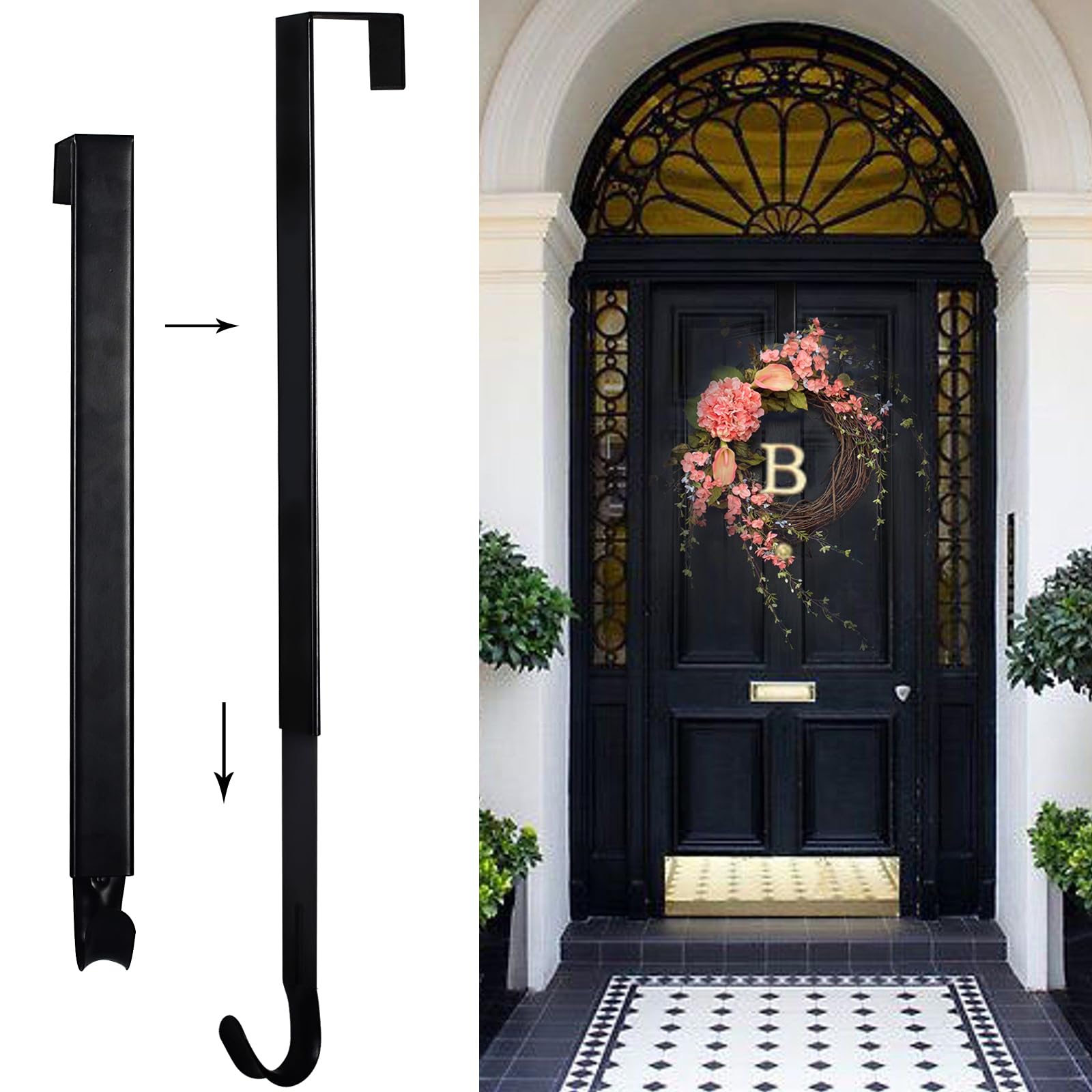 ShangTianFeng Adjustable Wreath Hangers — 2-Pack Metal Door Hooks Holds 20 Lbs, No Tools Needed, Fits All Doors