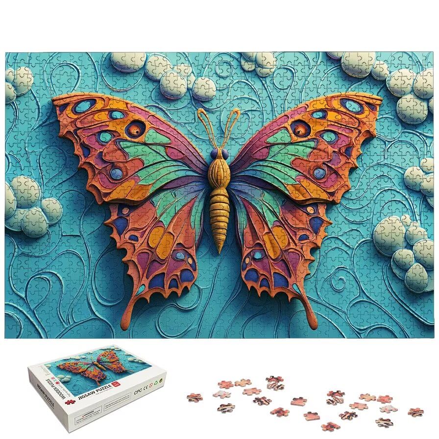 Motyl Puzzle 1000 elementów, puzzle 1000 elementów dla dorosłych i dzieci od 14 lat, zwierzęta drewniane puzzle z wykwintnym pudełkiem do pakowania, puzzle do dekoracji ścian, prezent dla kobiet