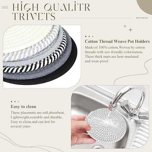 Miniatura 3 de Domensi 14 salvamanteles para platos calientes, soportes redondos para ollas para cocina, almohadillas calientes tejidas de algodón para cocina,