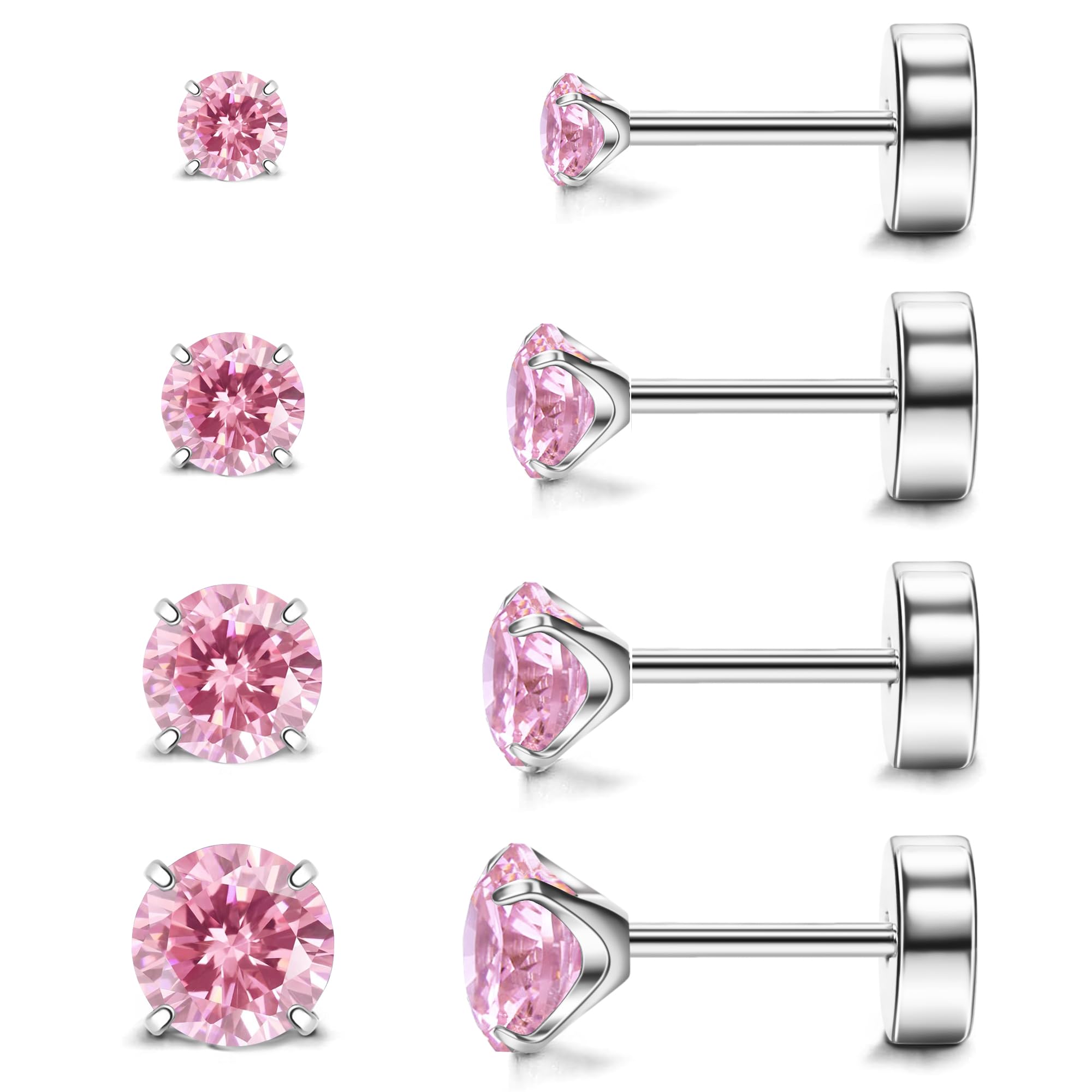 MJust Titanium Earrings for Women Men 20G Flat Back Earrings 2-5MM Cubic Zirconia Hypoallergenic Earrings for Sensitive Ears