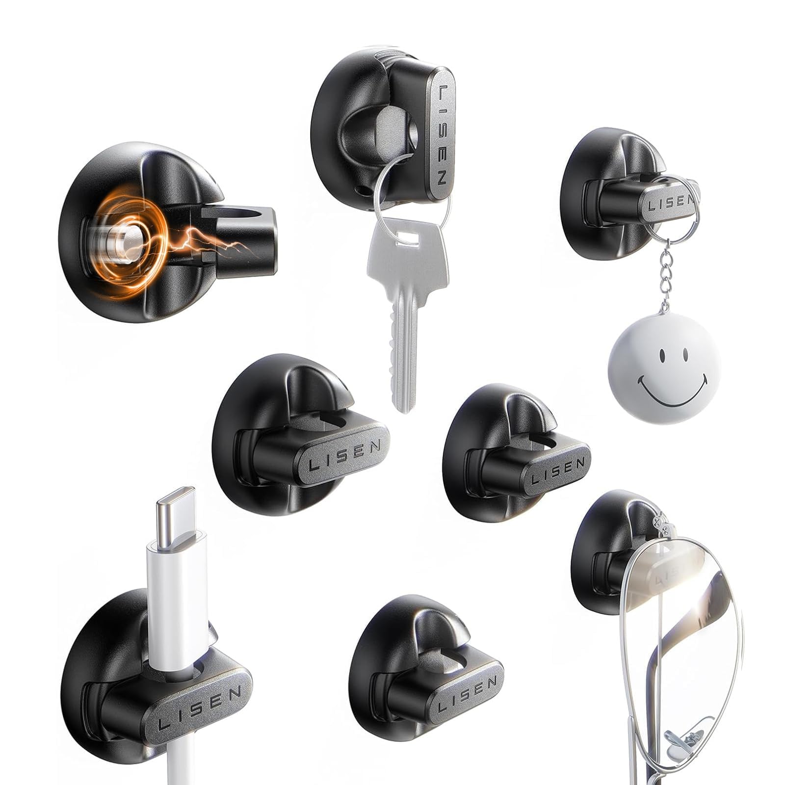 LISEN 8 Stück Kabelhalter Magnetisch Kabelhalter Selbstklebend [Magnet Sofort Halt] Kabelclips Mit 4 Extra Klebepads, Cable Holder Kabel Organizer Für Schreibtisch/Nachttisch, Cord Management Cover