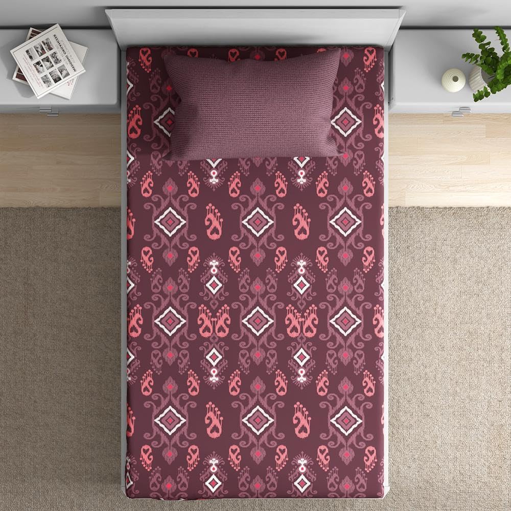 Wakefit Cotton Flat Bedsheet | 152 TC Bedsheet For Single Size Bed Floral With 1 Pillow Cover | Paakhi - 90X60 Inches,Assorted