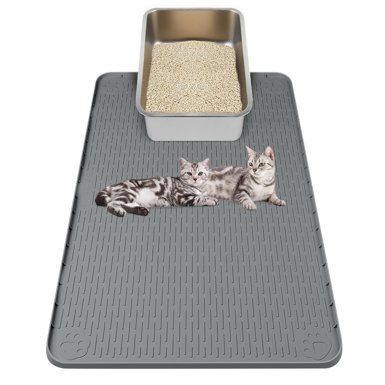 Kalolary Cat Litter Mat - Extra Large Cat Silicone Litter Mat for Scatter Control, Soft on Kitty Paws Waterproof Easy to Clean (Dark Gray, 86x56cm)
