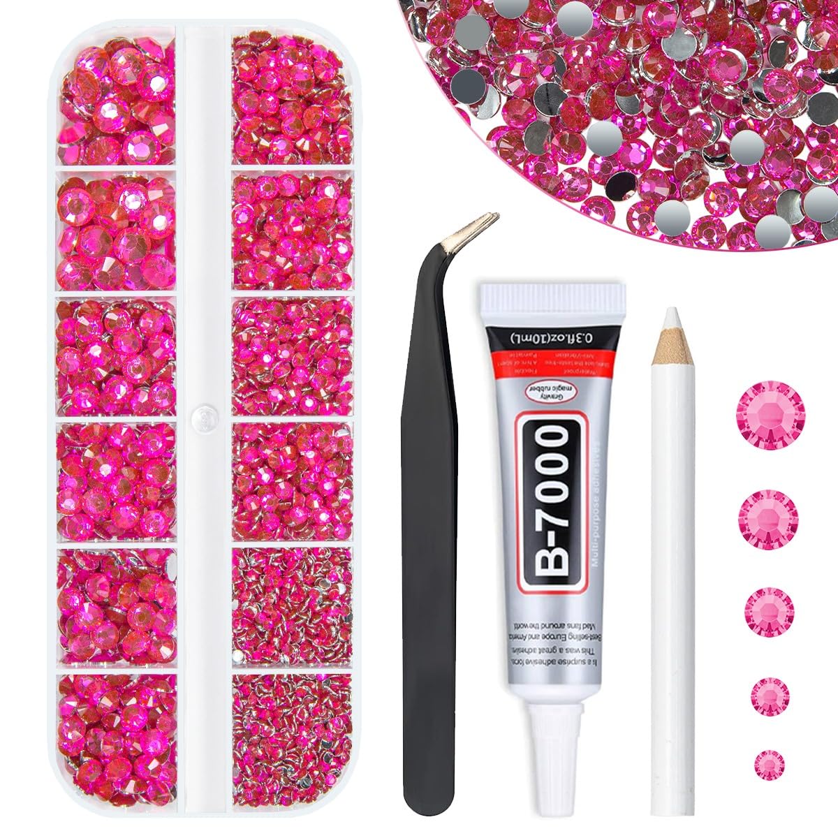 qiipii Rose Pink Crystal Resin Rhinestones w B7000 Jewelry Glue for Bedazzling Crafting Hot Pink Flatback Stones 2mm 3mm 4mm 5mm 6mm Rose Red Diamonds