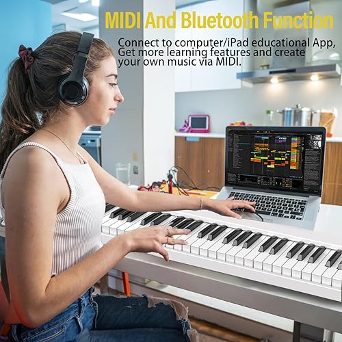 Miniatura 5 de Posten Teclado de piano plegable, 88 teclas de tamaño completo, teclado semipesado, compatible con Bluetooth MIDI, piano de teclado plegable