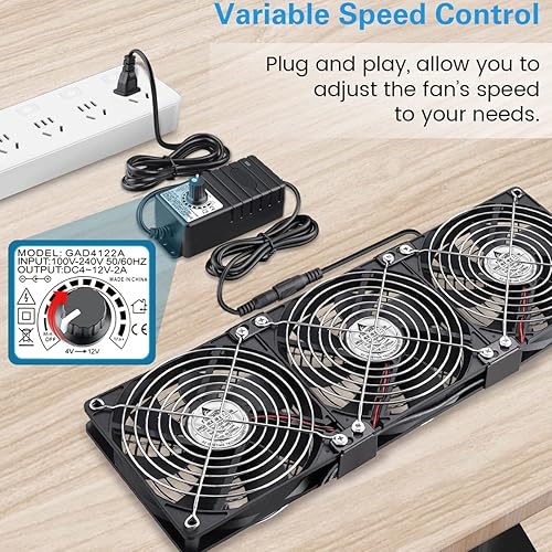 Miniatura 4 de GDSTIME Ventiladores Big Airflow de 0.118 x 4.724 in DC 12V con control de velocidad de CA 110V - 240V, ventilador de enfriamiento de chasis de