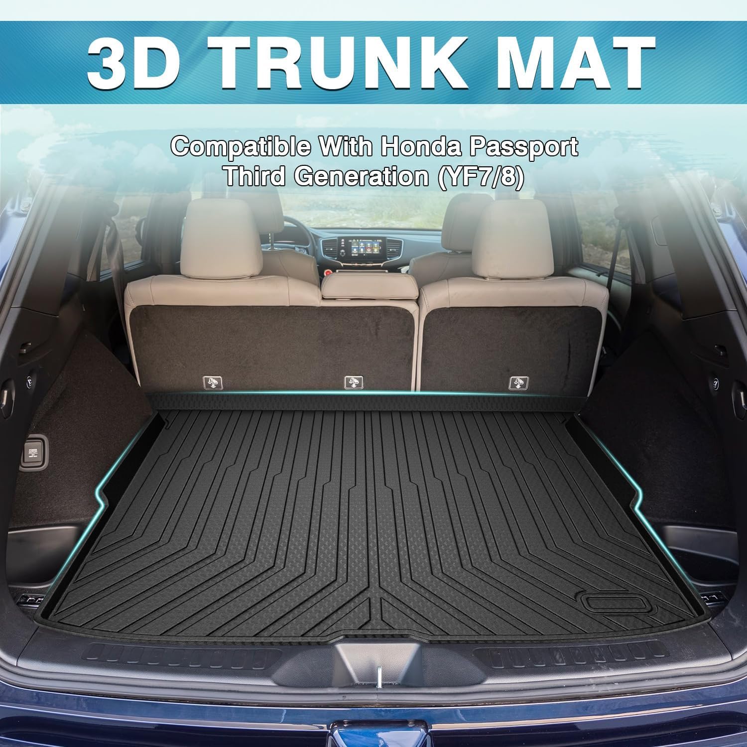 Mixsuper Cargo Liner Custom Fit for 2019-2025 Honda Passport All Weather Trunk Liner Anti-Slip Rear Cargo Mat Black - Image 2