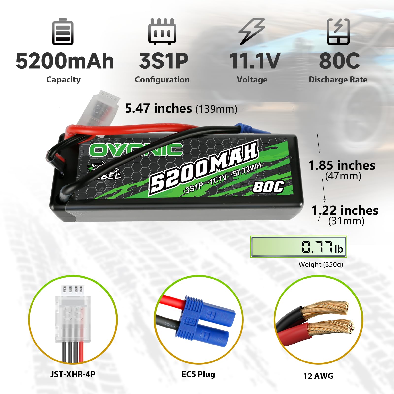 Batería Lipo SANKAKU 5000mAh 130C 3S 11,1V Con Conector EC5 – 2 Unidades Para Coches RC, Barcos, Tanques Y Camiones