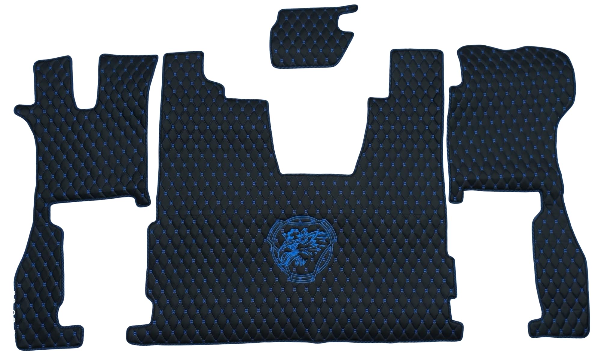Alfombrillas para camiones compatibles con SCANIA R 2018+ asiento del copiloto con muelles (tela negra, hilos azules)