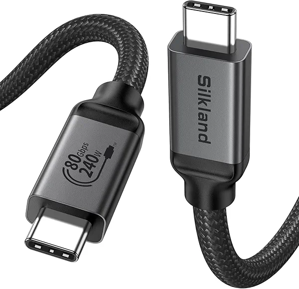 Silkland USB 4 80Gbps for Thunderbolt 5 Cable 5FT, [USB-IF Certified], up to 120Gbps Bandwidth for Dual 8K, 240W, Braided USB C Monitor Cable Compatible for Thunderbolt 4/5, SSD, MacBook M4 Pro, Dock