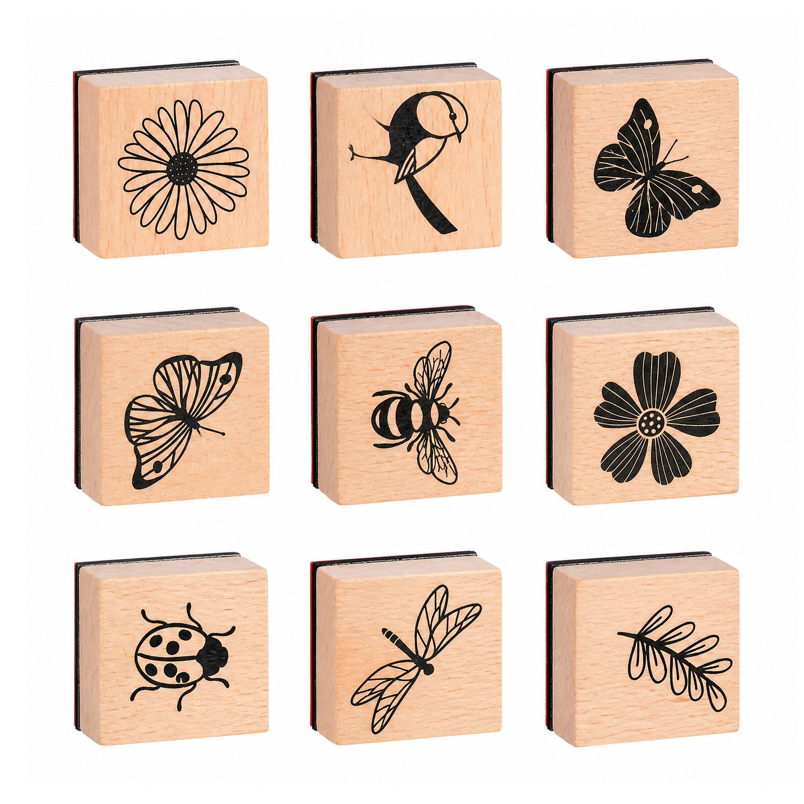 9 Pcs Wooden Rubber Stamp Set, Nature Craft Stamps for Journals & Cards