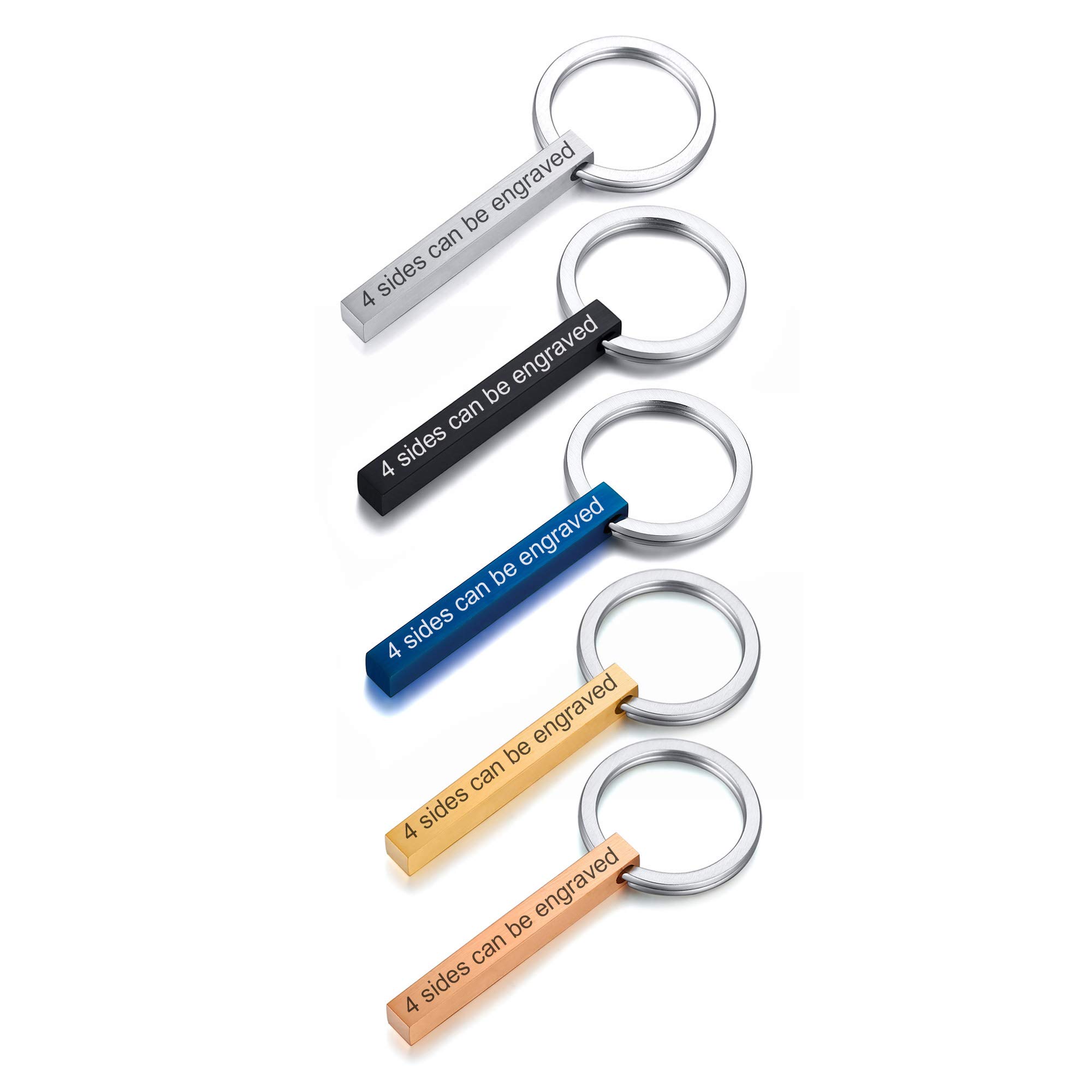 VNOX Portachiavi personalizzato personalizzato per coppie BFF Brothers Sisters Family Partner 4 lati nome 3D verticale Cuboid Bar portachiavi Bagagli/Borsa accessori
