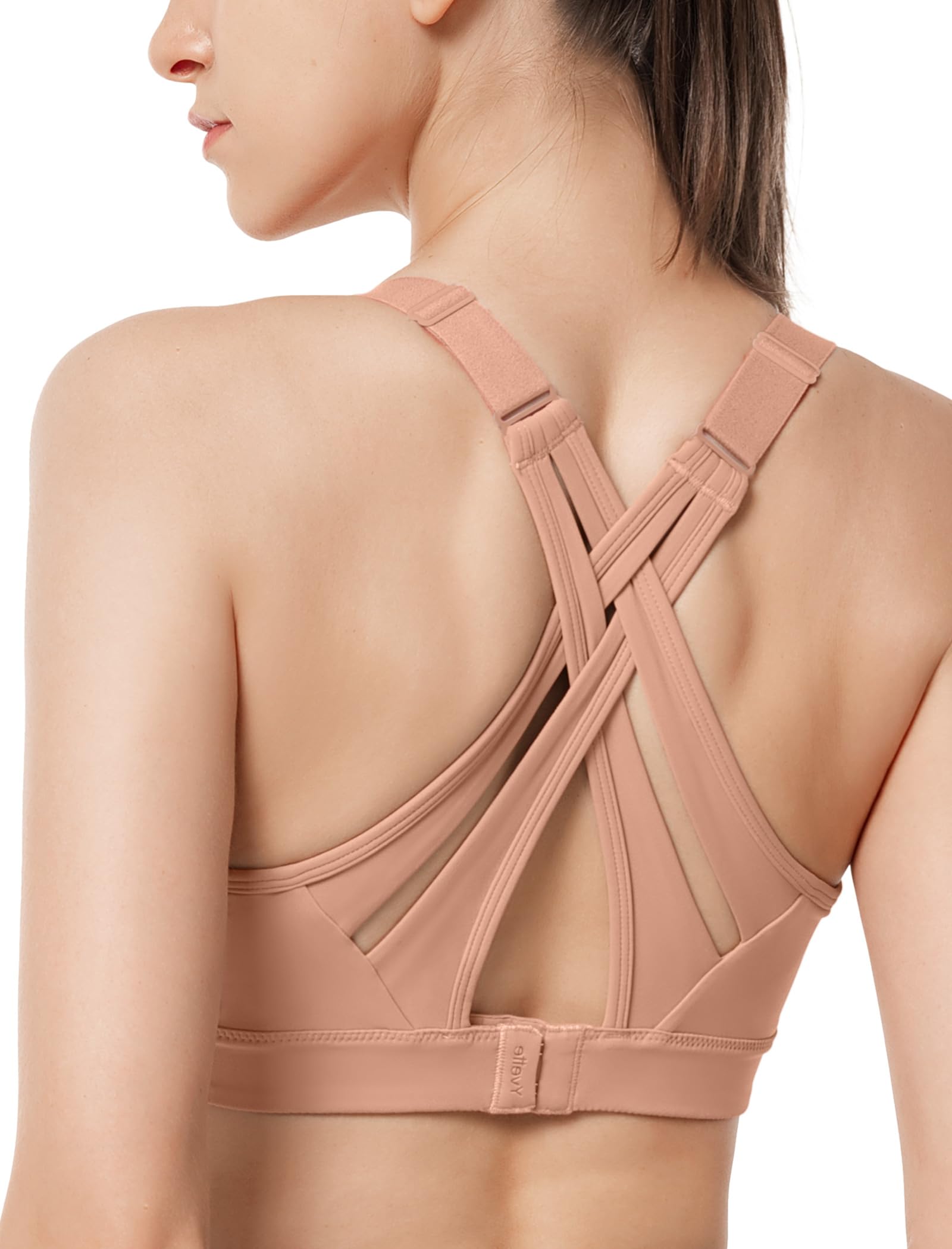 Yvette Sports Bra High Impact Adjustable Criss Cross Back, Full Support for Large Bust No Bounce