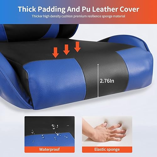 Miniatura 51 de Silla ergonómica para videojuegos, silla de juegos de piel sintética con reposacabezas, silla de carreras para computadora con soporte lumbar, silla