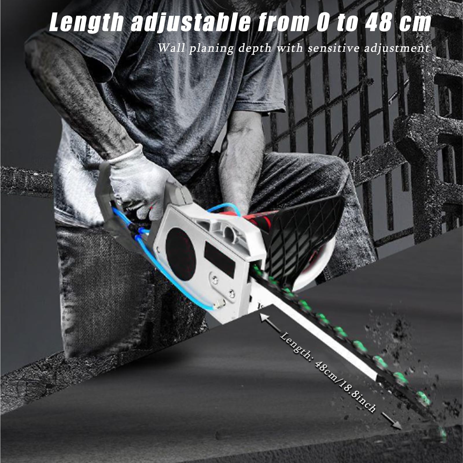 Tagliamuri Elettrico Industriale 5800w/6500w, Sega per Cemento con Catena Diamantata,profondità di Taglio 350mm/480mm,con 2 Catene Diamantate E 2 Barre di Guida