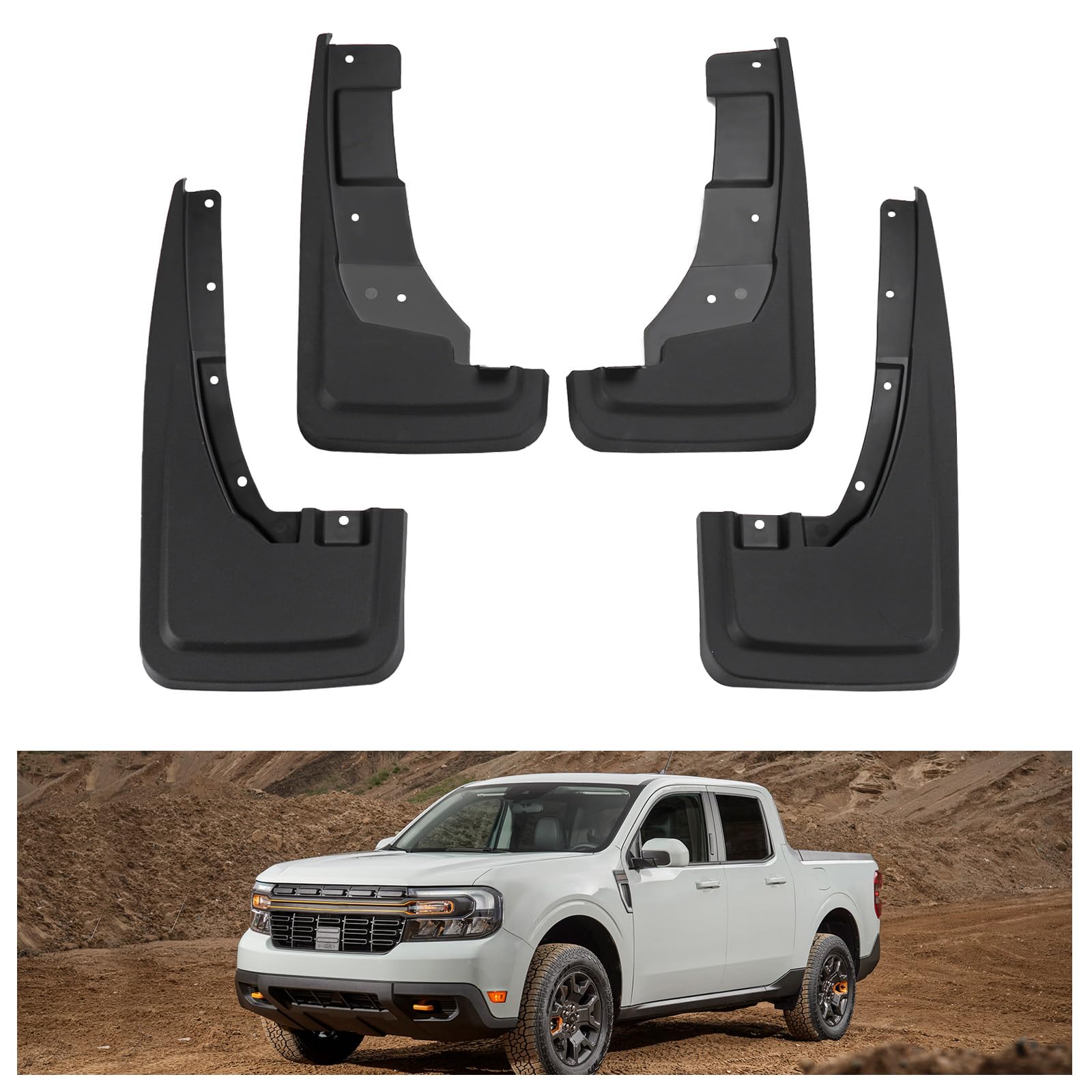 Kiwi Master No Drill Mud Flaps for 2022-2026 Ford Maverick | OEM Replacement # NZ6Z-16A550-AA NZ6Z-16A550-BA, Heavy Duty Mud Guards, Front &amp; Rear Splash Guards, 4 Pcs Set