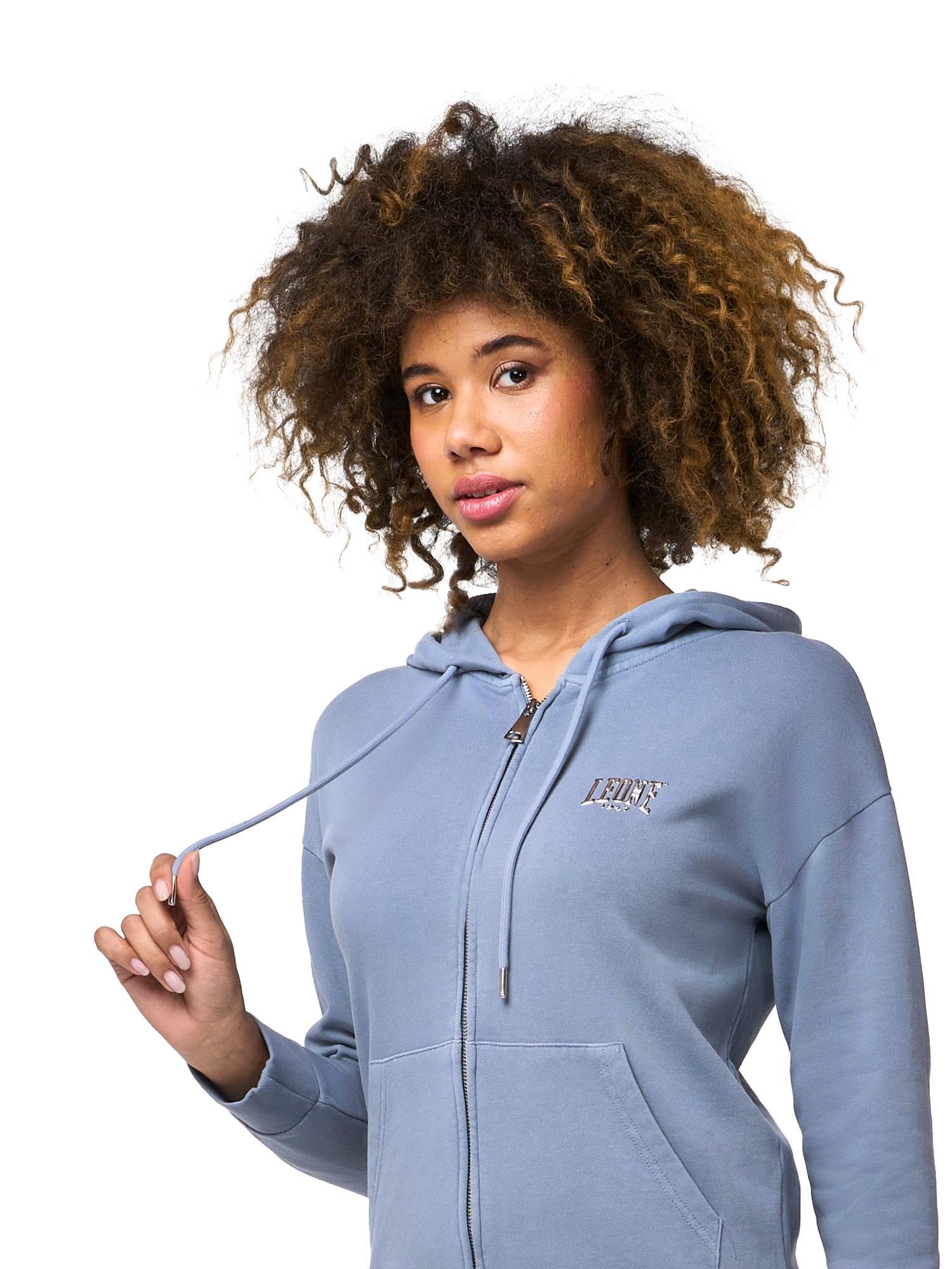 Felpa da Donna con Cappuccio e Zip Leone Blue