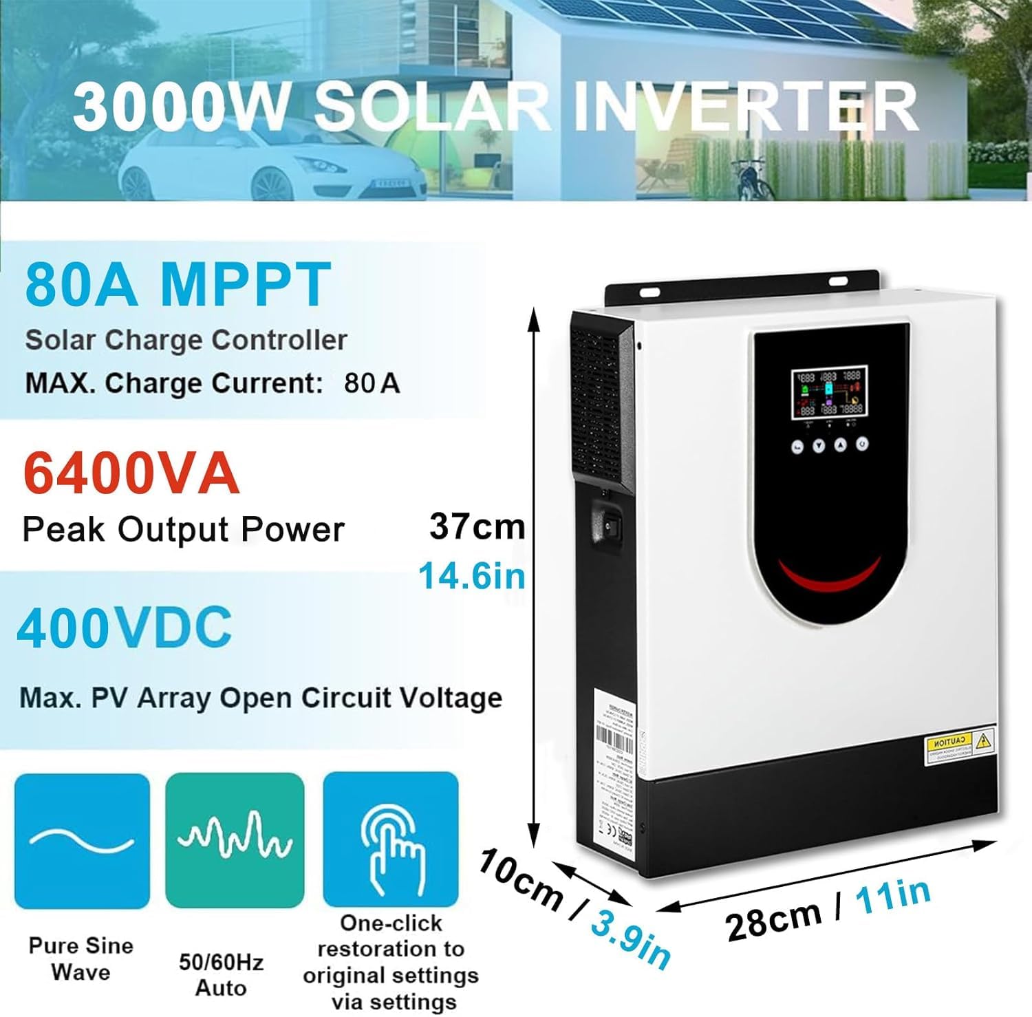 Inversor Solar híbrido 2000W 3000W, inversor de Onda sinusoidal Pura para el hogar, convertidor de energía Solar híbrido, Cargador inversor híbrido Fuera de la Red,3000w