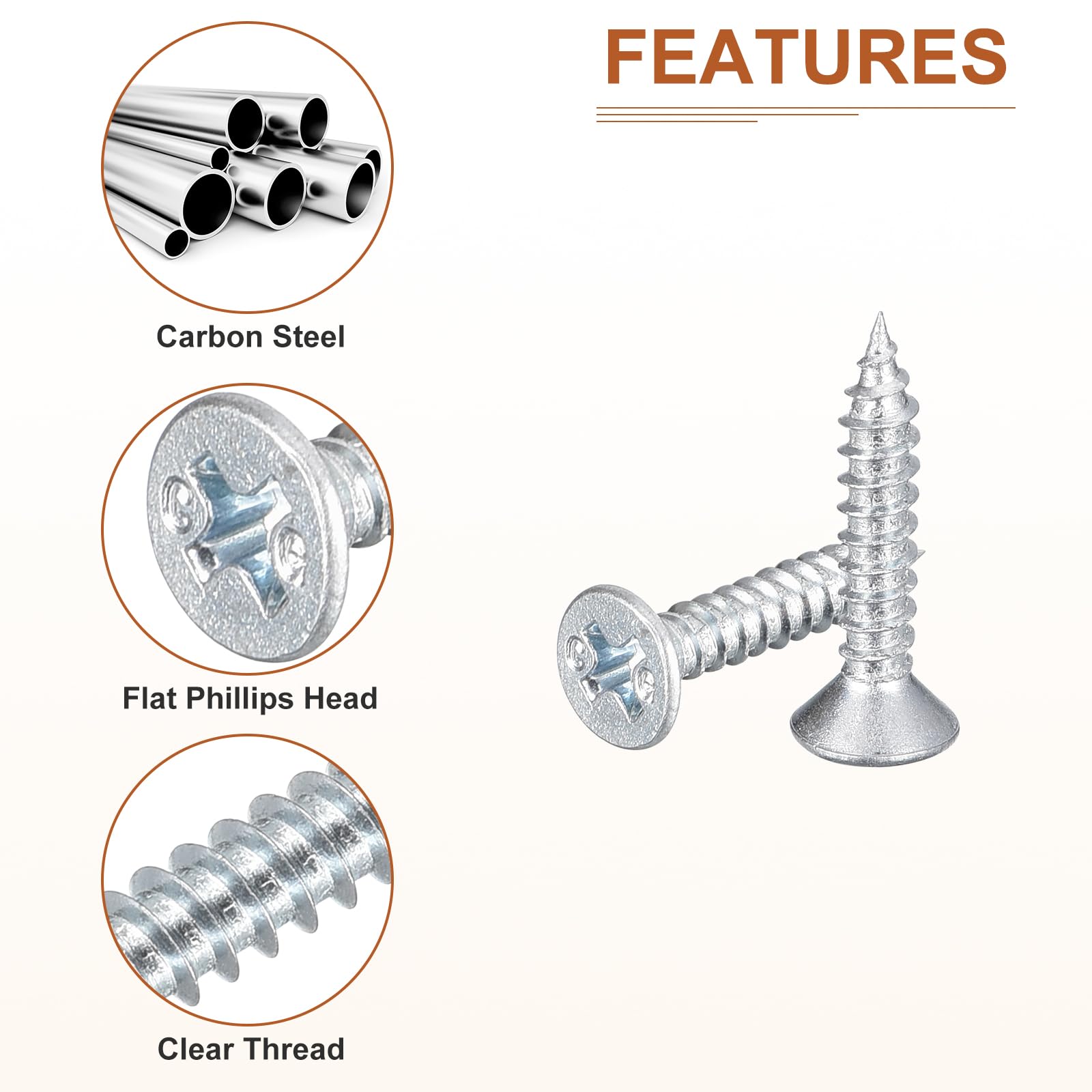 DTGN 100Pcs #6x3/4" Flat Head Wood Screws, Carbon Steel Phillips Self Tapping Screws - Good for Woodworking Furniture - Silver - Image 4