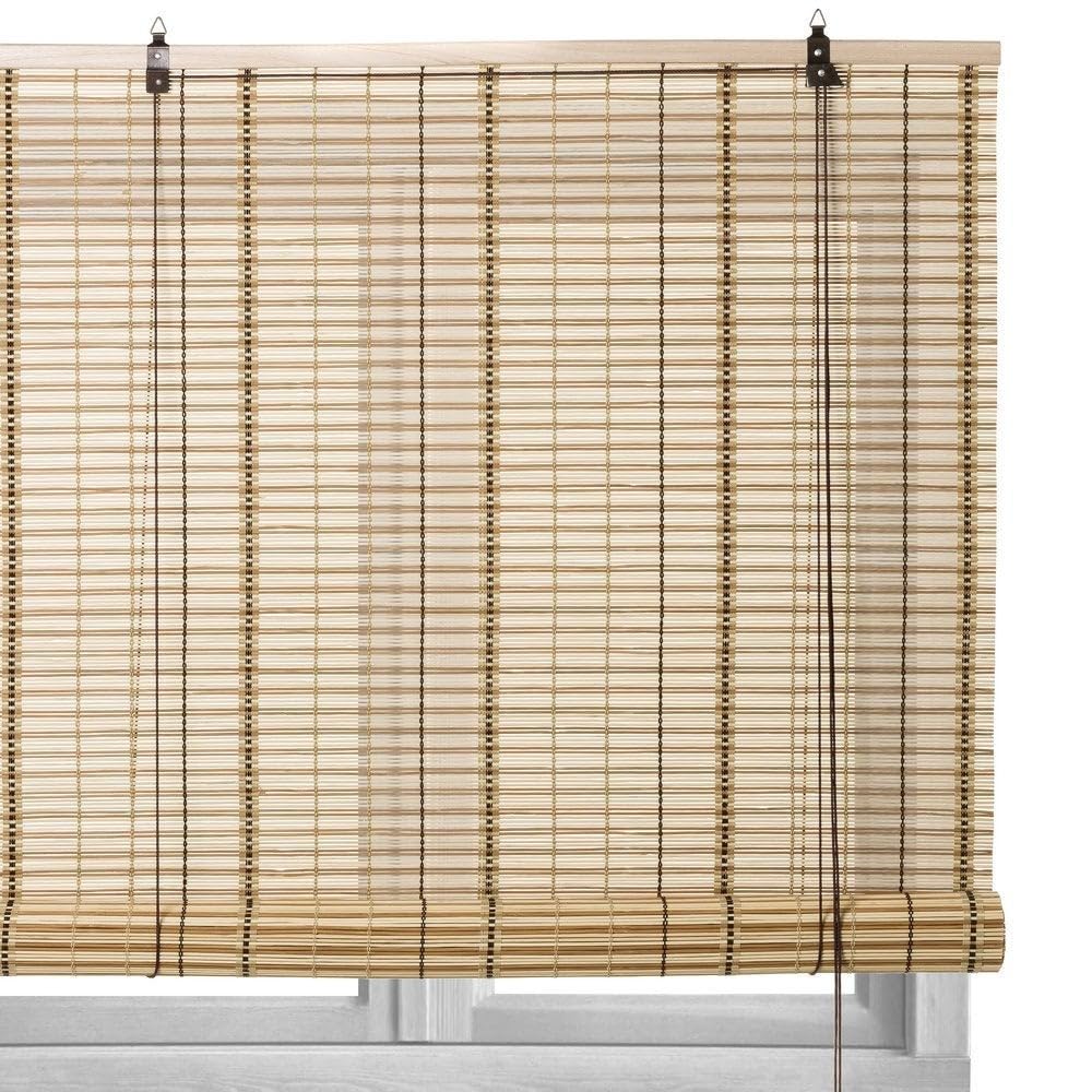 LOLAhome - Estor Enrollable de Bambú Color Beige de 120 x 180 cm. Persiana de Estilo rústico para Dar Sombra, Protección Solar y Escurecer Puertas o Ventanas