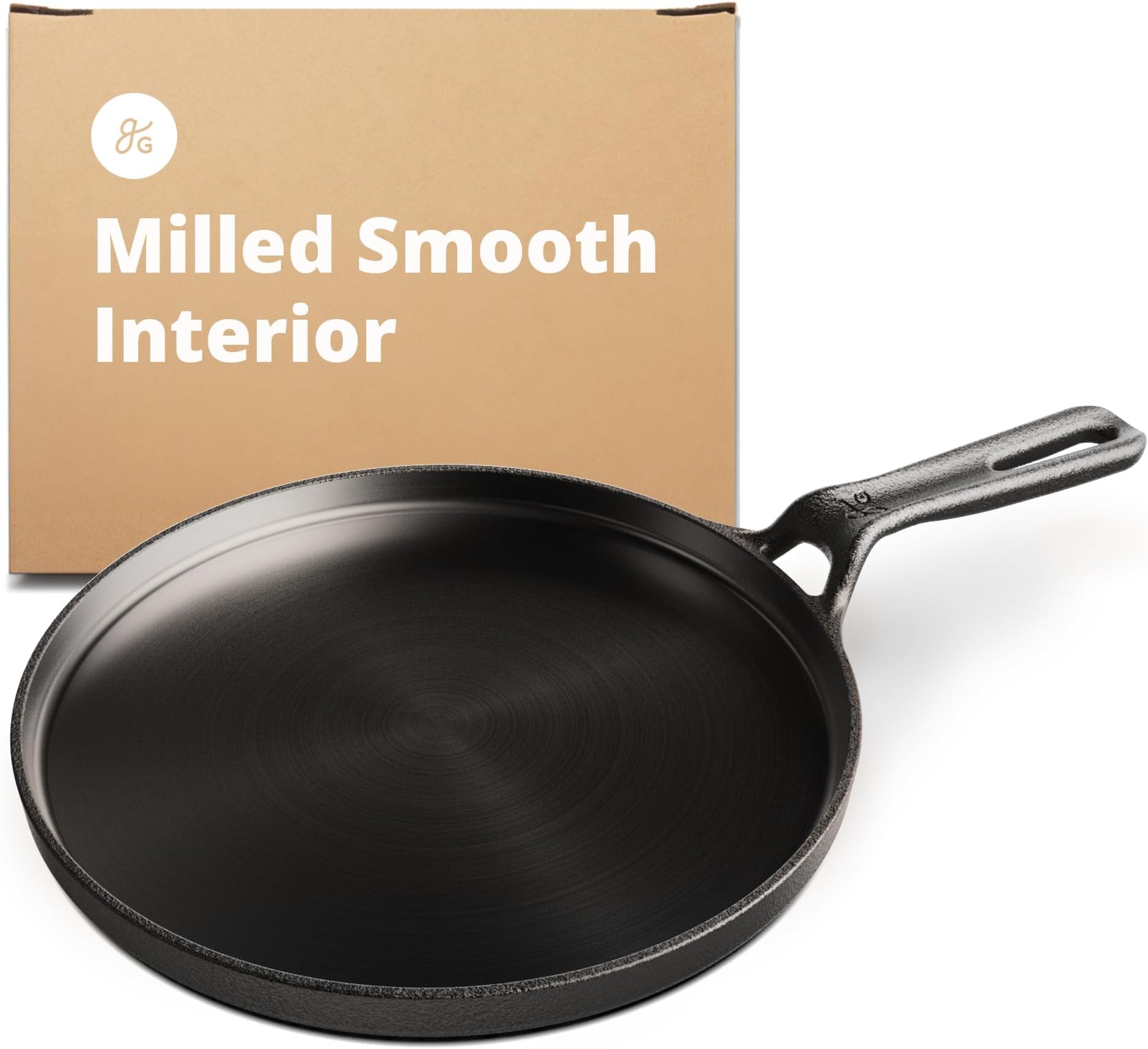 COOKLIFE 12 Inch Smooth Cast Iron Griddle With Pan Scraper And Mesh Dish Scrubber, Round Pre-Seasoned Griddle Pan For Stove Top, Oven Safe