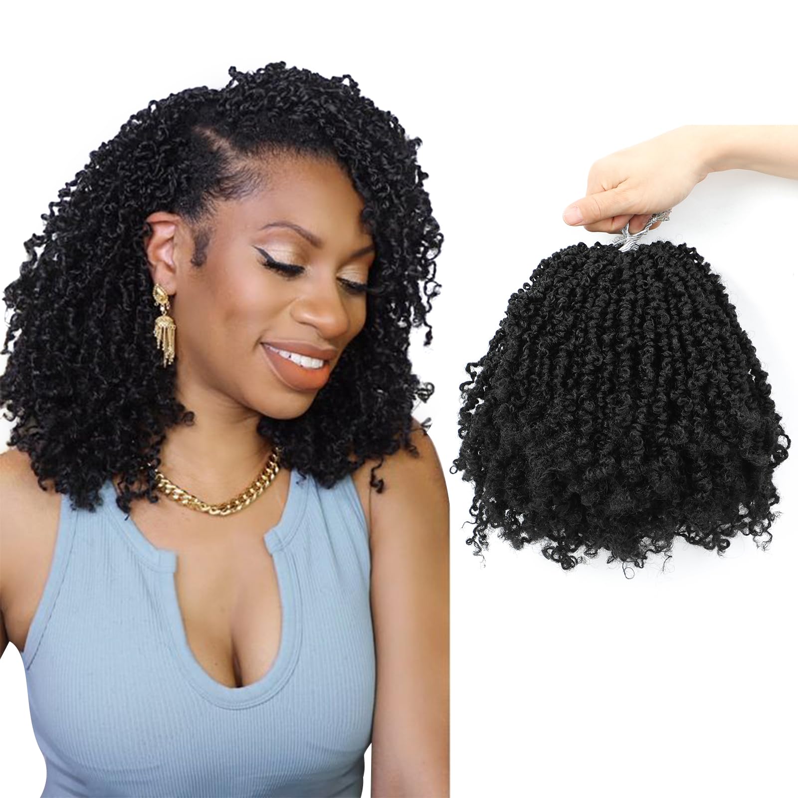 Yanky Twist Crochet Hair 8 Inch 8 Packs Black Crochet Yanky Twists Hair Spring Mini Twist Crochet Hair Extensions 1B Bohemian Passion Twist Braiding