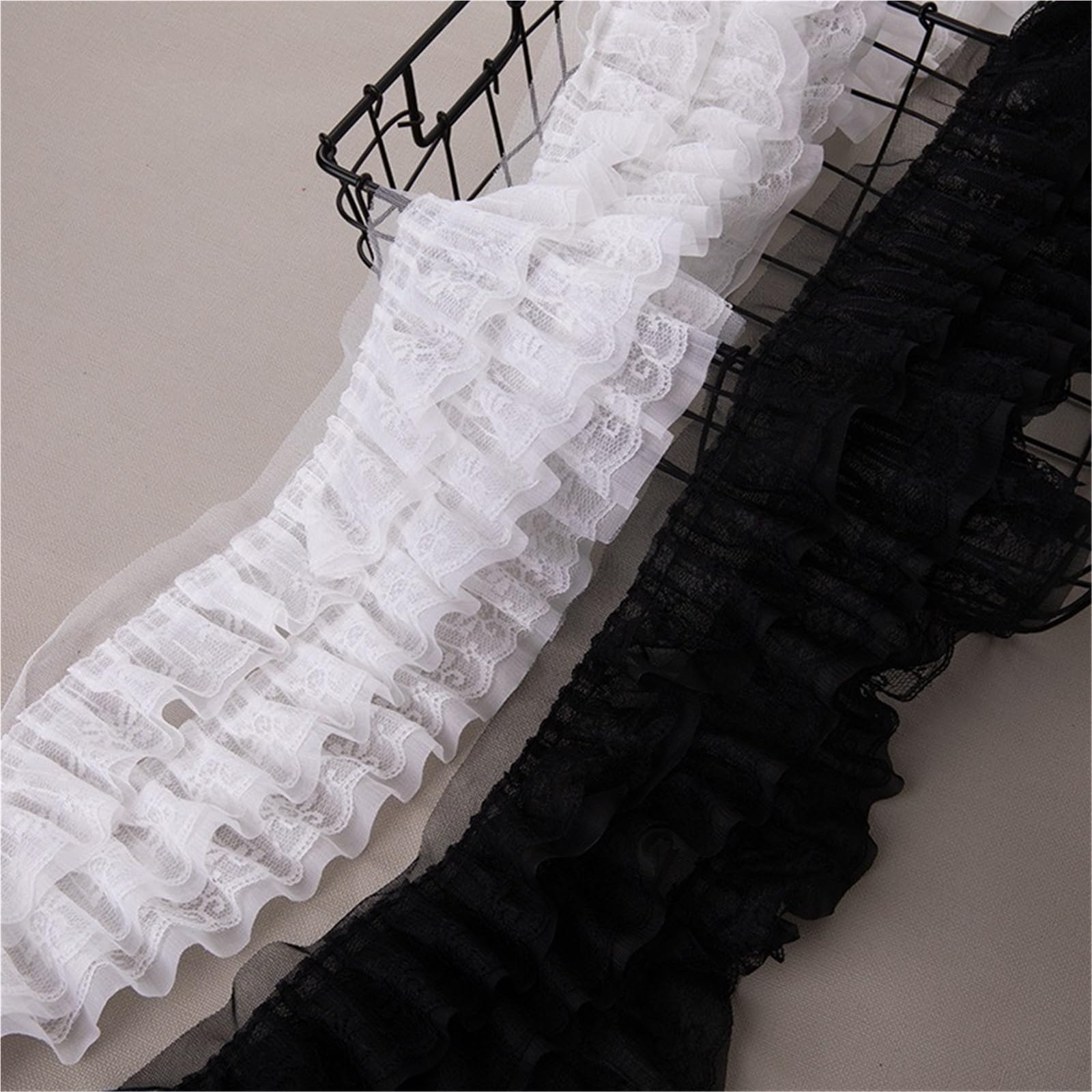 Cinta De Encaje Adorno de encaje de gasa suave y encaje for ropa, zapatos, mangas, ropa infantil y decoración del hogar. Para Coser Manualidades(Black)