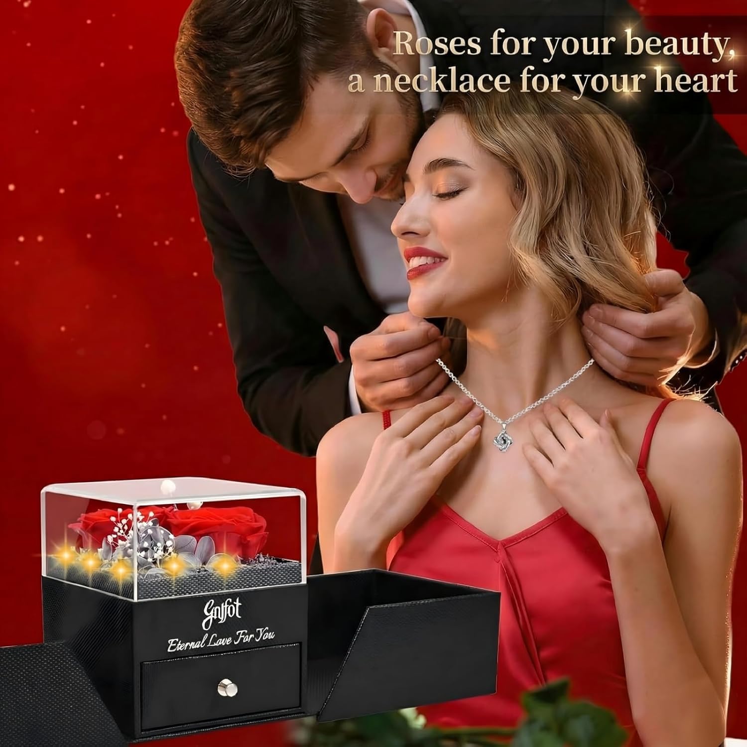 2 Preserved Rose Gift for Women - Eternal Rose with I Love You Necklace - Romantic Birthday Gifts for Girlfriend Mom Her Wife Grandma on Valentines Mothers Day Anniversary Christmas-Red - Image 8