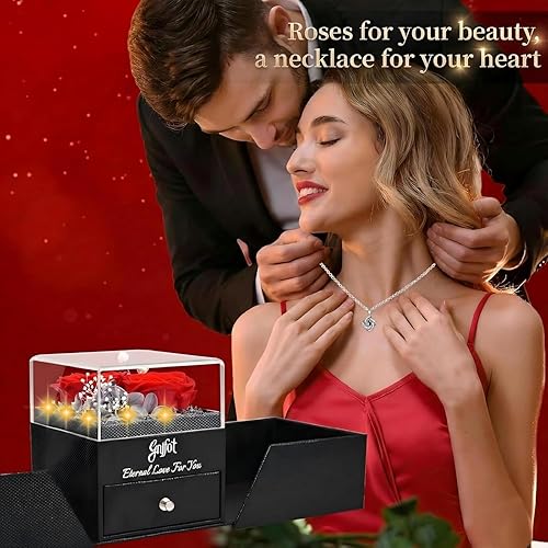 Miniatura 8 de 2 Rosas Preservadas Regalo para Mujeres - Rosa Eterna con Collar I Love You - Regalos Románticos de Cumpleaños para Novia Mamá Ella Esposa Abuela en