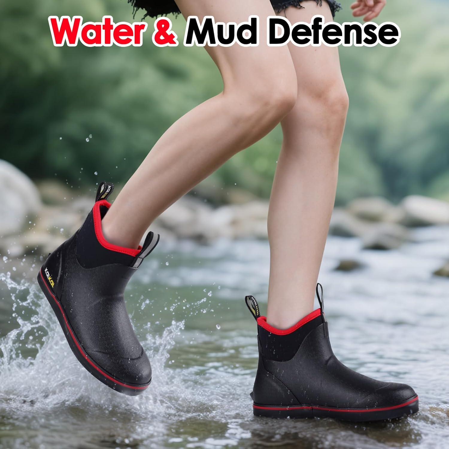 Kalkal Women's Deck Boots, Waterproof Ankle Rain Boots Fishing Boots with High Traction, Women's Rubber Boots For Gardening Fishing Boating Camping - Image 2