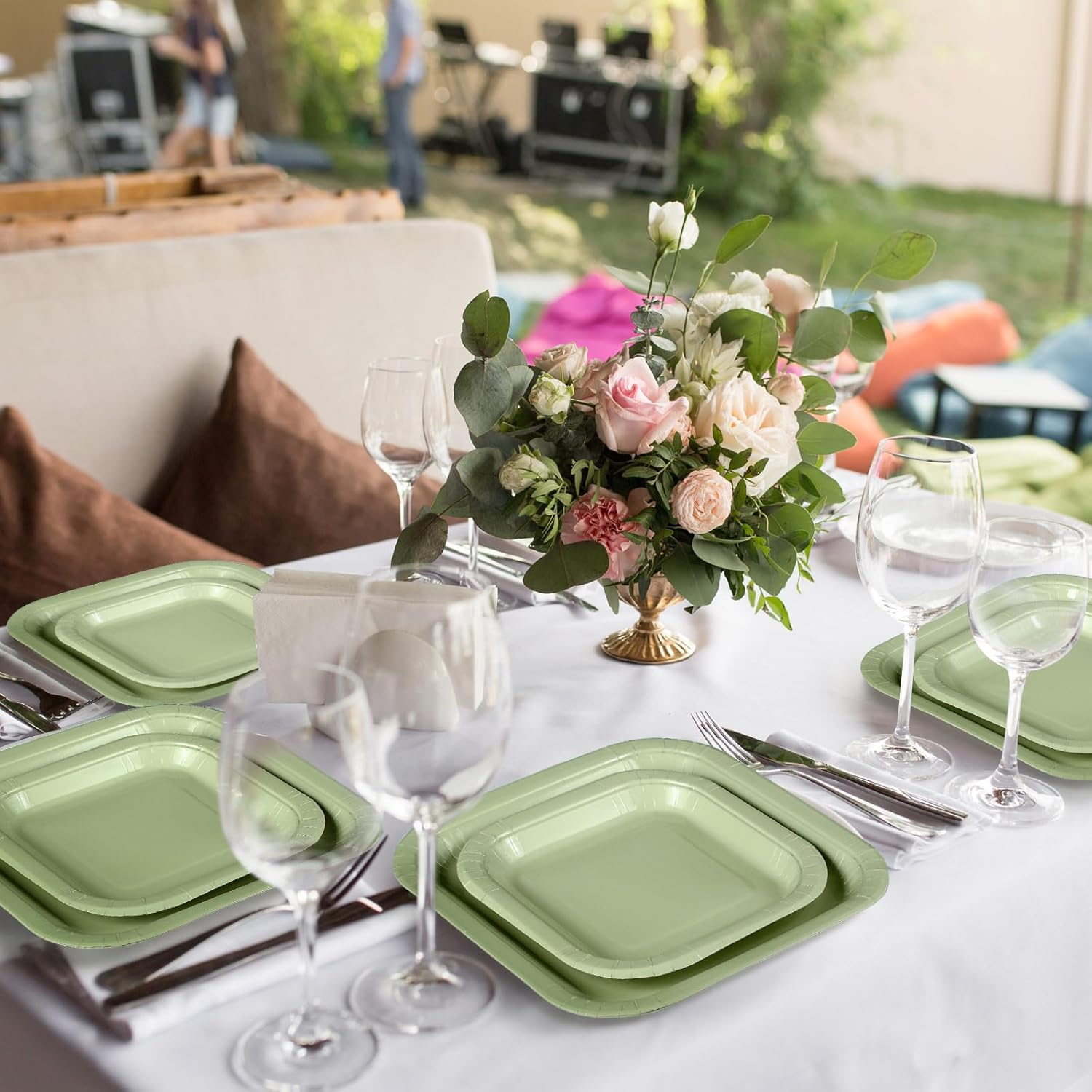 Umigy 160 Pcs Sage Green Paper Plates Sage Green Disposable Square Plates for Party Dessert