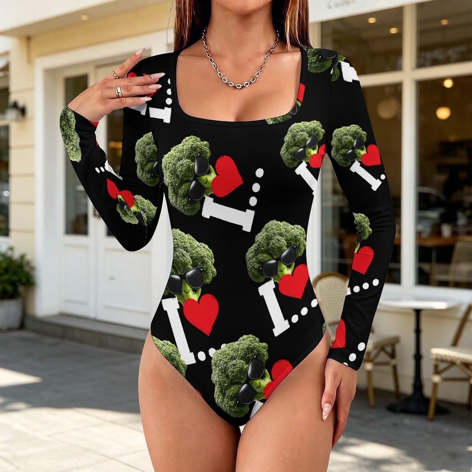 I Love Broccoli Vegetables Women's Bodysuits Long Sleeve Top 5XL