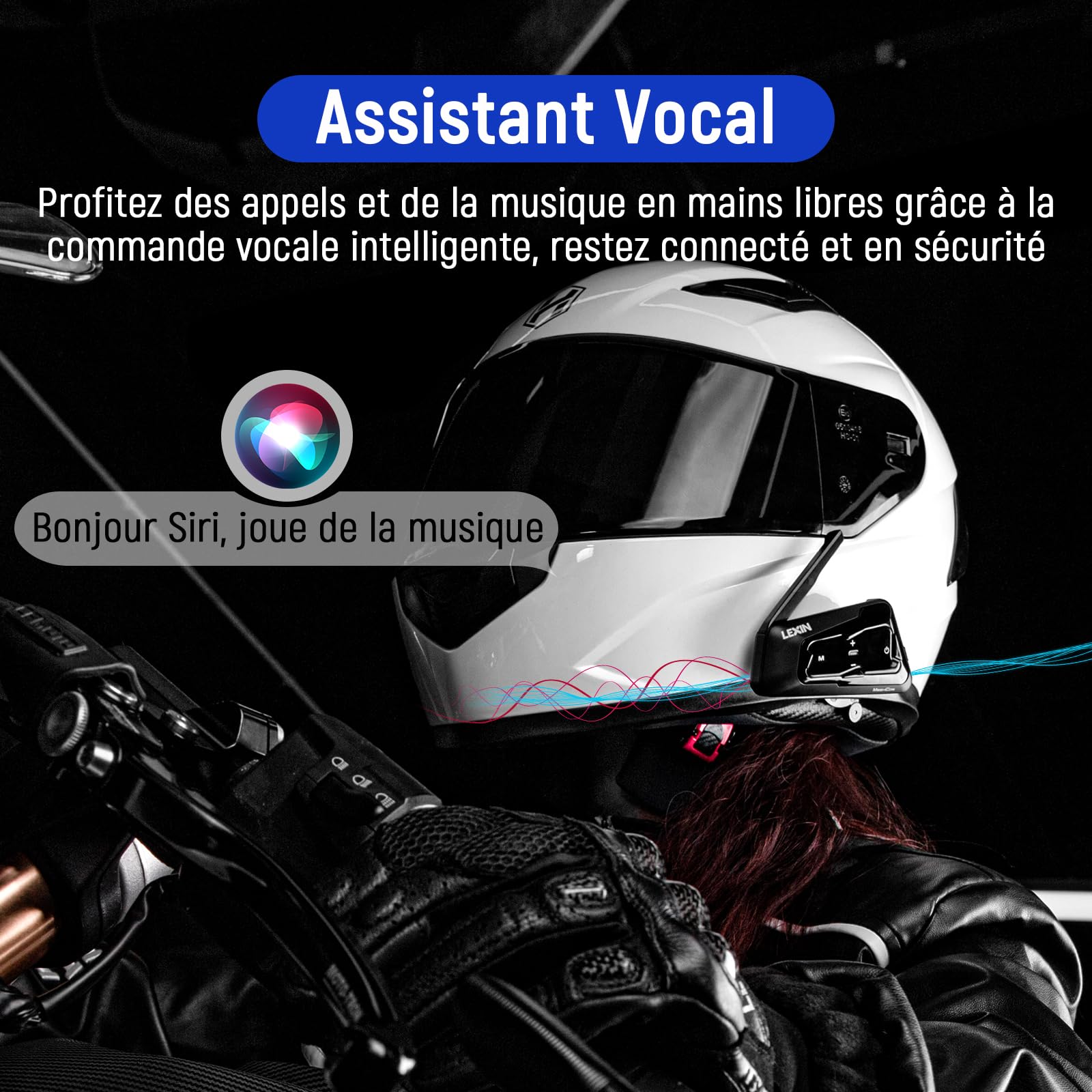 LEXIN MeshCom Intercom Moto de Mesh 3.0 & Bluetooth 5.1, pour 1-24 Motards | Multitâche-Audio, Partage de Musique, 1000mAh Batterie, 40mm Haut-parleur, Assistant Vocal, Interphone pour Moto/Motoneige