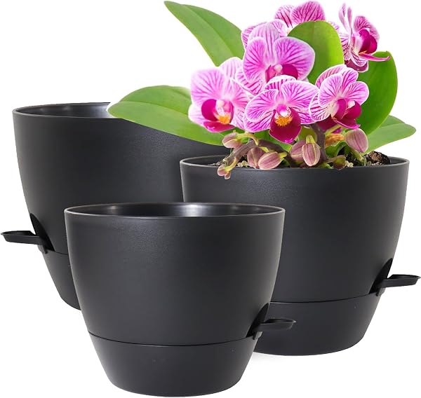 WSMKSZ 12/10/9 inch Large Self Watering Flower Pots, Plant Pots with Drainage Holes for Indoor Outdoor Garden Plants, Pl