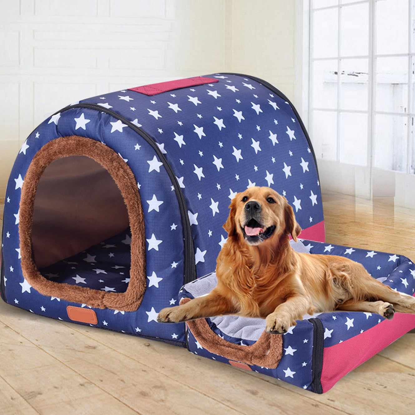 Rr tianshi Extra Large 2 In 1 Jumbo Dog House Bed,XL Dog Bed Tent Anxiety Relief Calming XXL Dog Kennel Cat Cave Igloo Winter Warm Pet Nest (S-35 * 32 * 28cm,D)