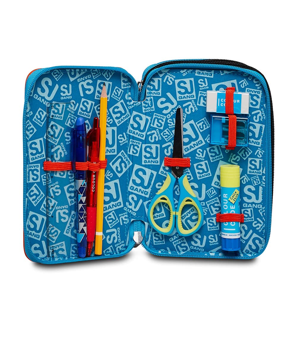 SJ Federmäppchen, Mäppchen, mehrfarbig, Federtasche für Schreibwaren, Etui mit Stiften, Kugelschreiber, & mehr, 3 Fächer, Mädchen & Jungen, Schule - Grundschule, XXL, blau