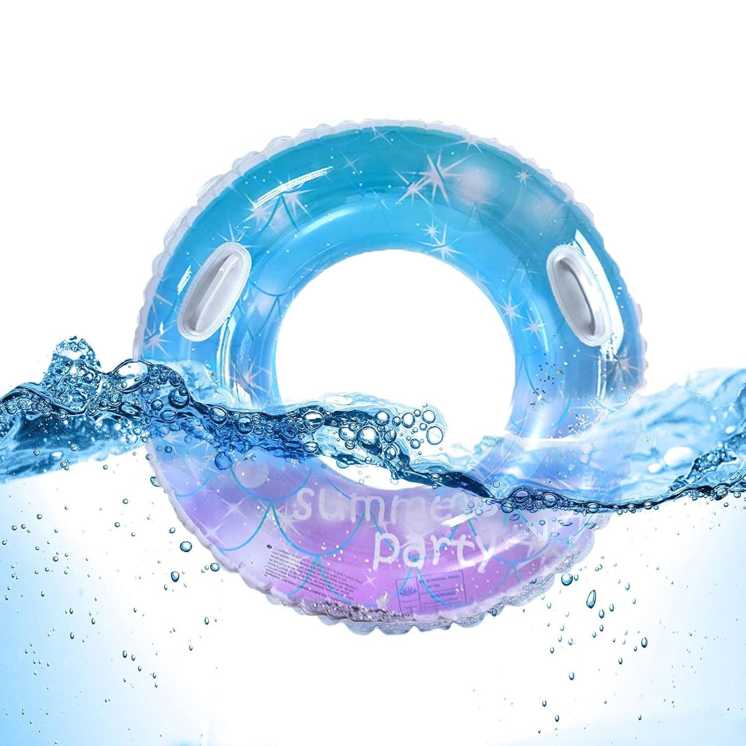 Anello da nuoto per adulti, con paillette, anello da nuoto gonfiabile con manico, per adulti, con cerchio di sicurezza, adatto per piscina, spiaggia, vacanze estive (90 cm)