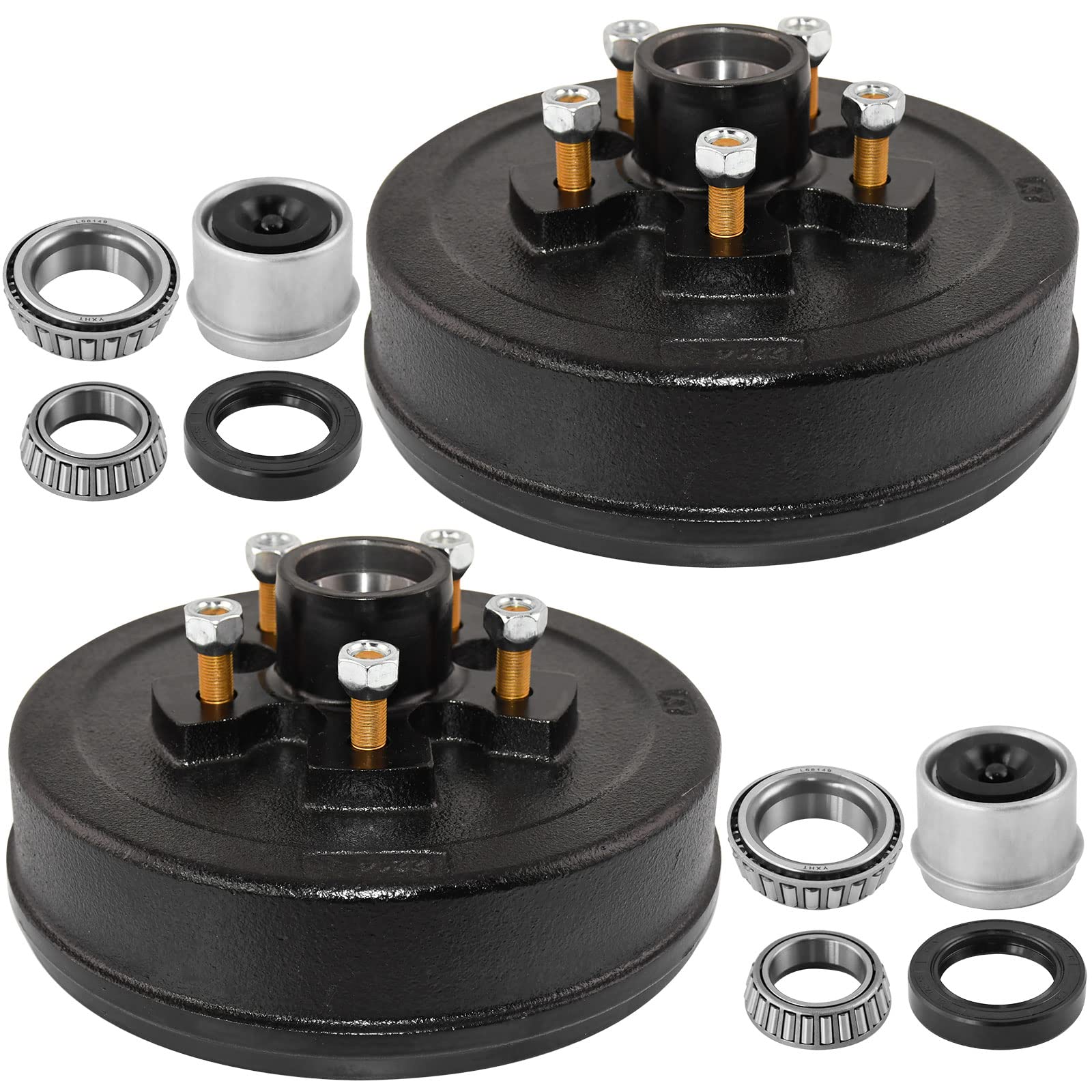 Set of 2 JADODE 10" x 2-1/4" Trailer Brake Drum Kit 5 on 4.5 with 5 Bolt 1/2"-20 L68149/L44649 Heavy Duty Trailer Hub Drum kits for 3500 lbs,008-247-05, 84546,22001K