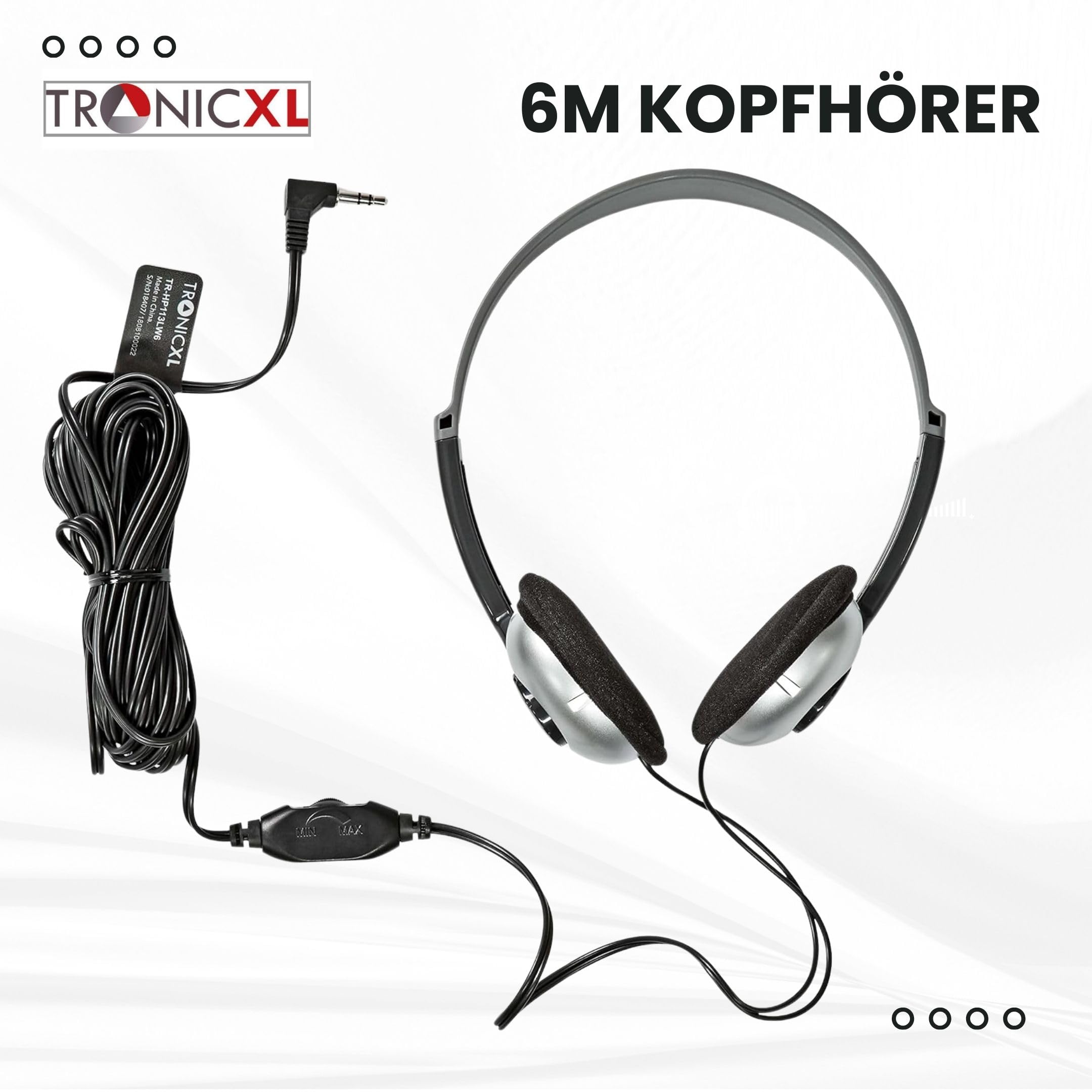 TronicXL Fernseh Kopfhörer 6m langes Kabel Kopfbügel kompatibel mit für Fernseher Samsung LG Sony Toshiba DYON JVC Philips Apple iPad iMac Computer etc Stereokopfhörer Headphones Klinkenstecker