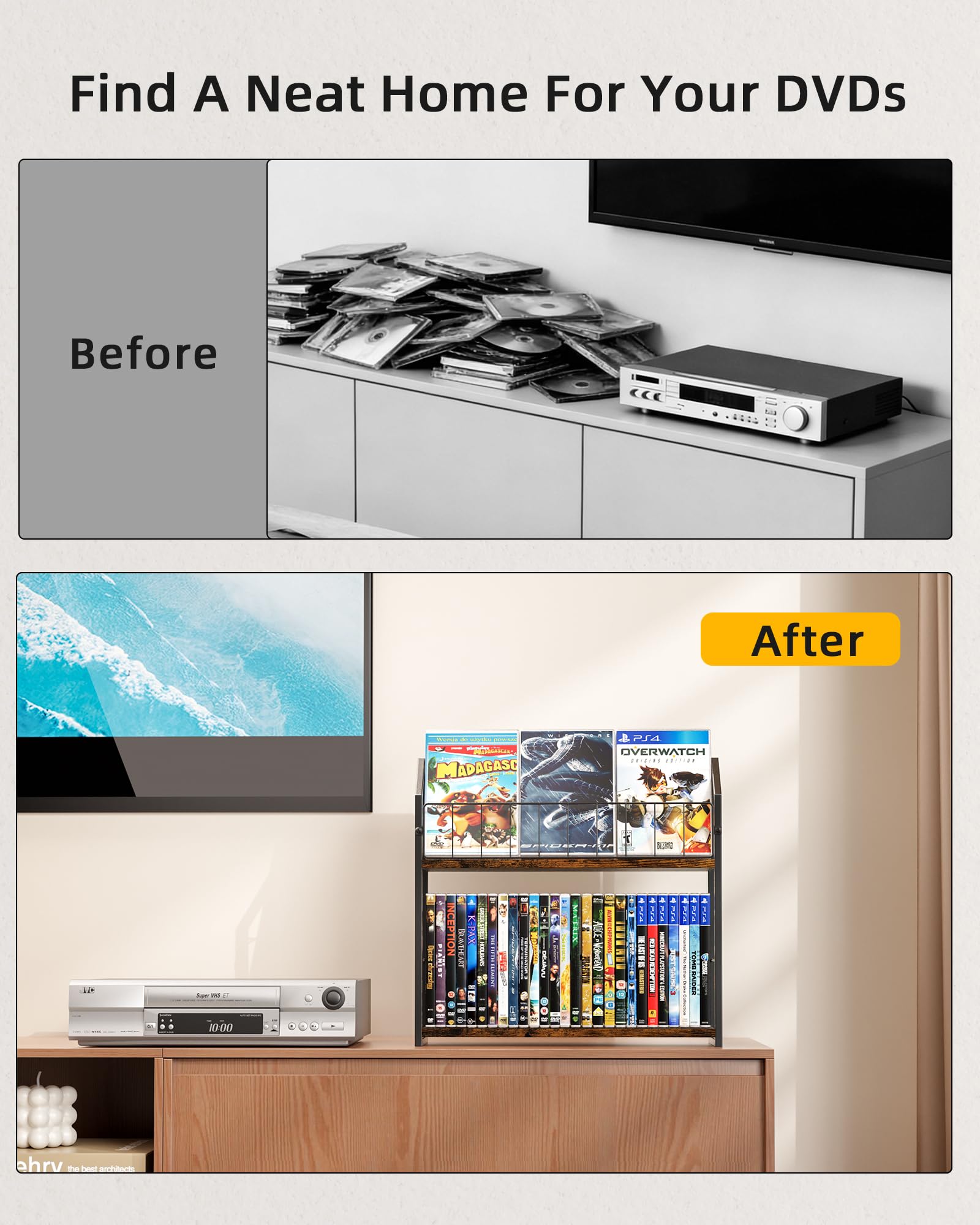 Amazon.co.jp: 2段DVD収納ラック、DVDラック&ビデオゲームストレージ