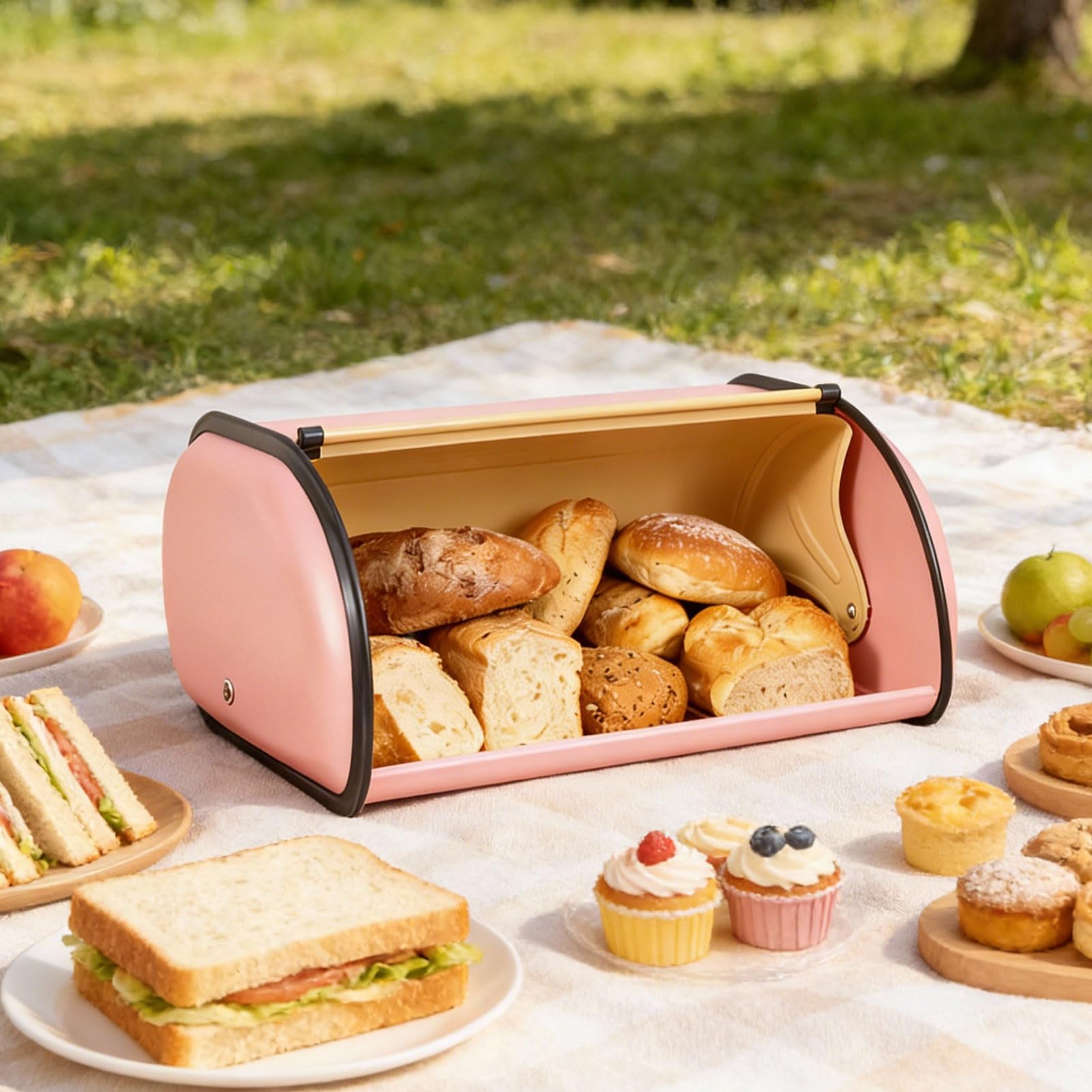 Eiserner Brotkasten Metall Groß Mit Deckel, Brotbox Zur Frischhaltung, Praktischer Brotkorb Für Küche & Haushalt, Ideal Für Knäckebrot, Brote & Brötchen (Rosa)