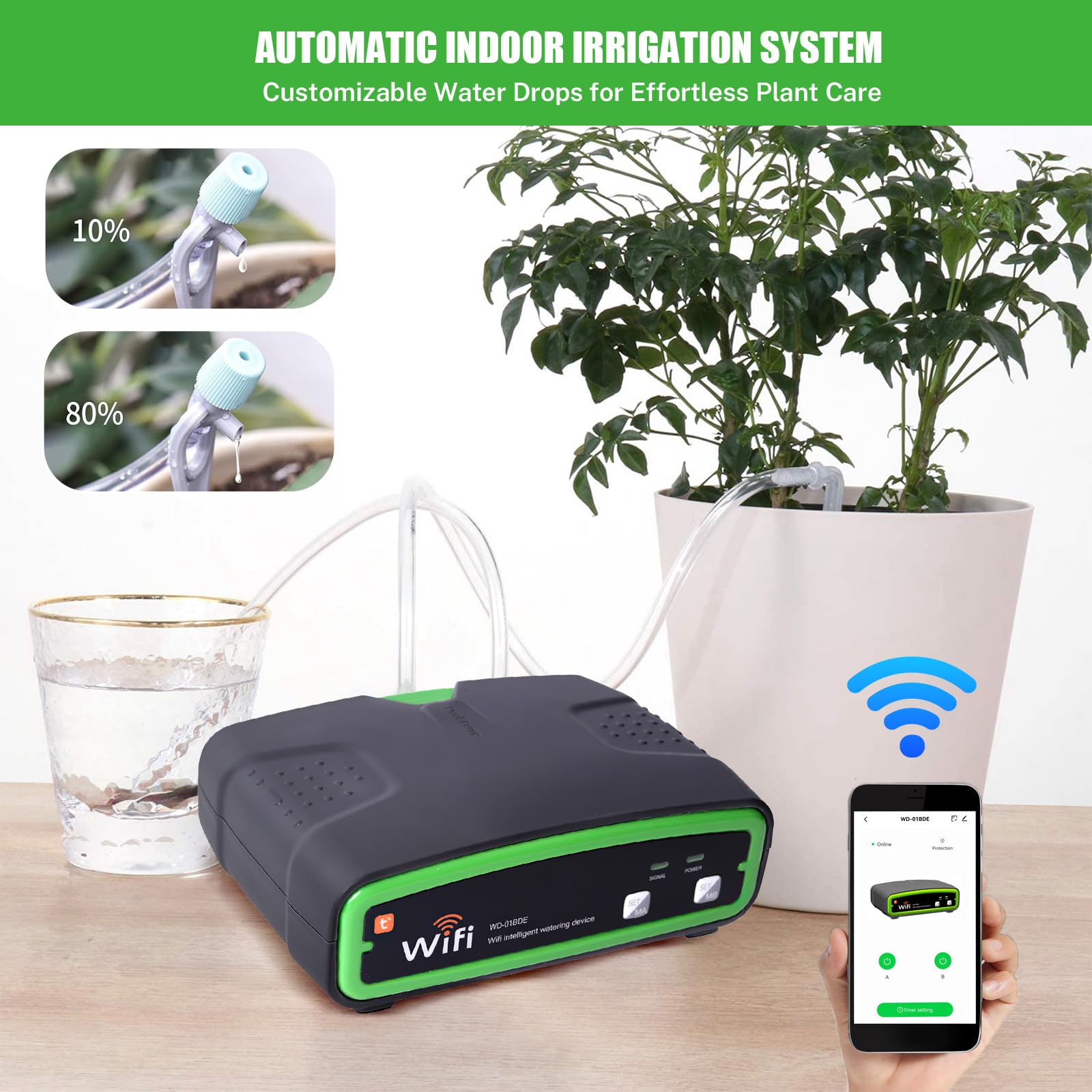 Wifi Automatisches BewäSserungssystem Mit Doppelte Pumpe, Automatisches TropfbewäSserungsset Mit App, Einstellbare Wassermenge/Zeit, FüR Bis Zu 20 Topfpflanzen, FüR Garten, Balkon, Hof