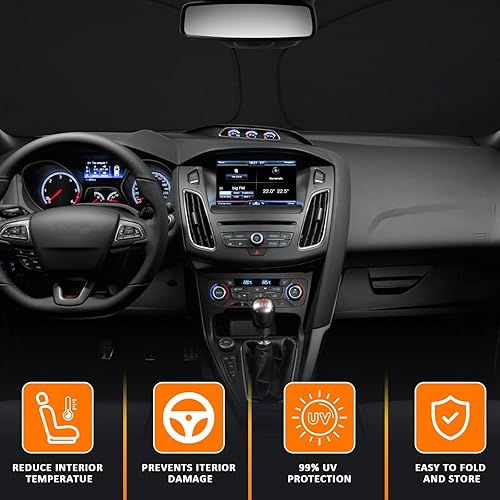 Miniatura 9 de D-Lumina Parasol para parabrisas para Fo-rd Focus ST RS 2012-2018, visera frontal plegable para rayos UV y protección solar contra el calor,