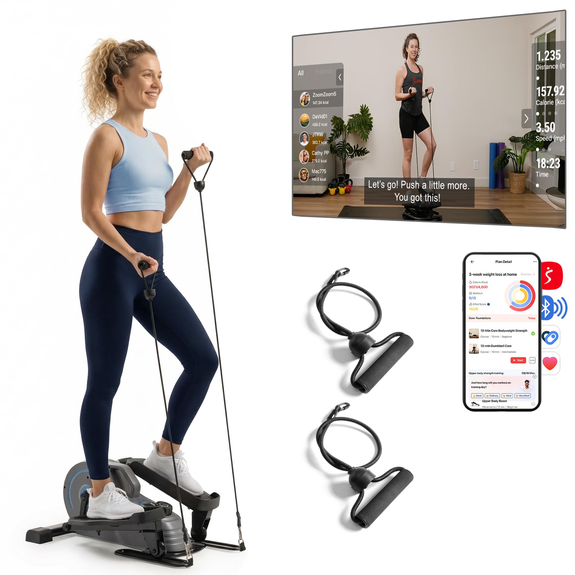 JLL Smart Mini Elliptical – Low-Impact Cardio, Quiet Magnetic Resistance (8 Levels), Compact for Home or Office, LCD Display, Bluetooth SunnyFit App